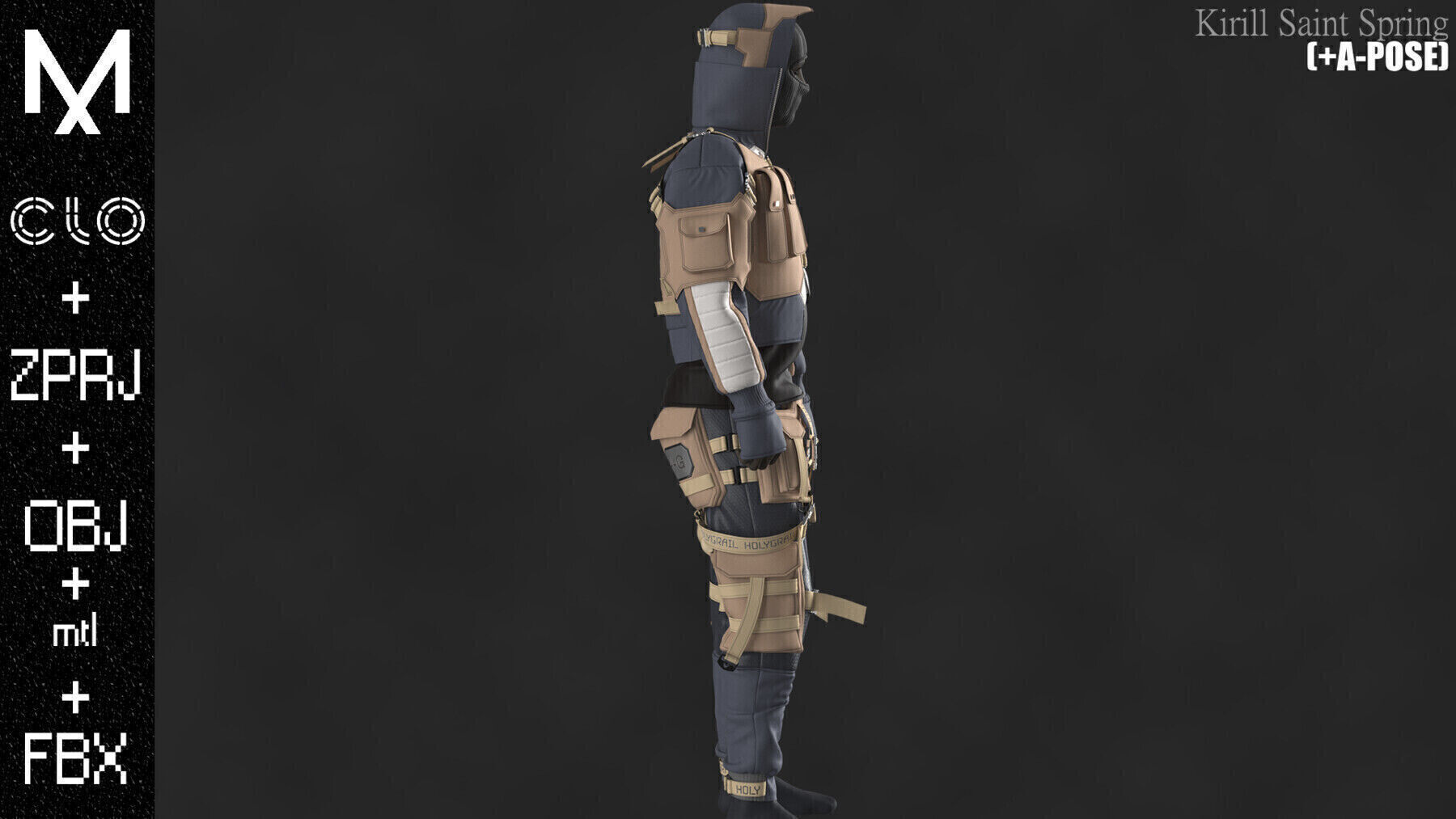 Tactical Outfit Male Marvelous designer Clo3d OBJ mtl FBX ZPRJ  3D model_8