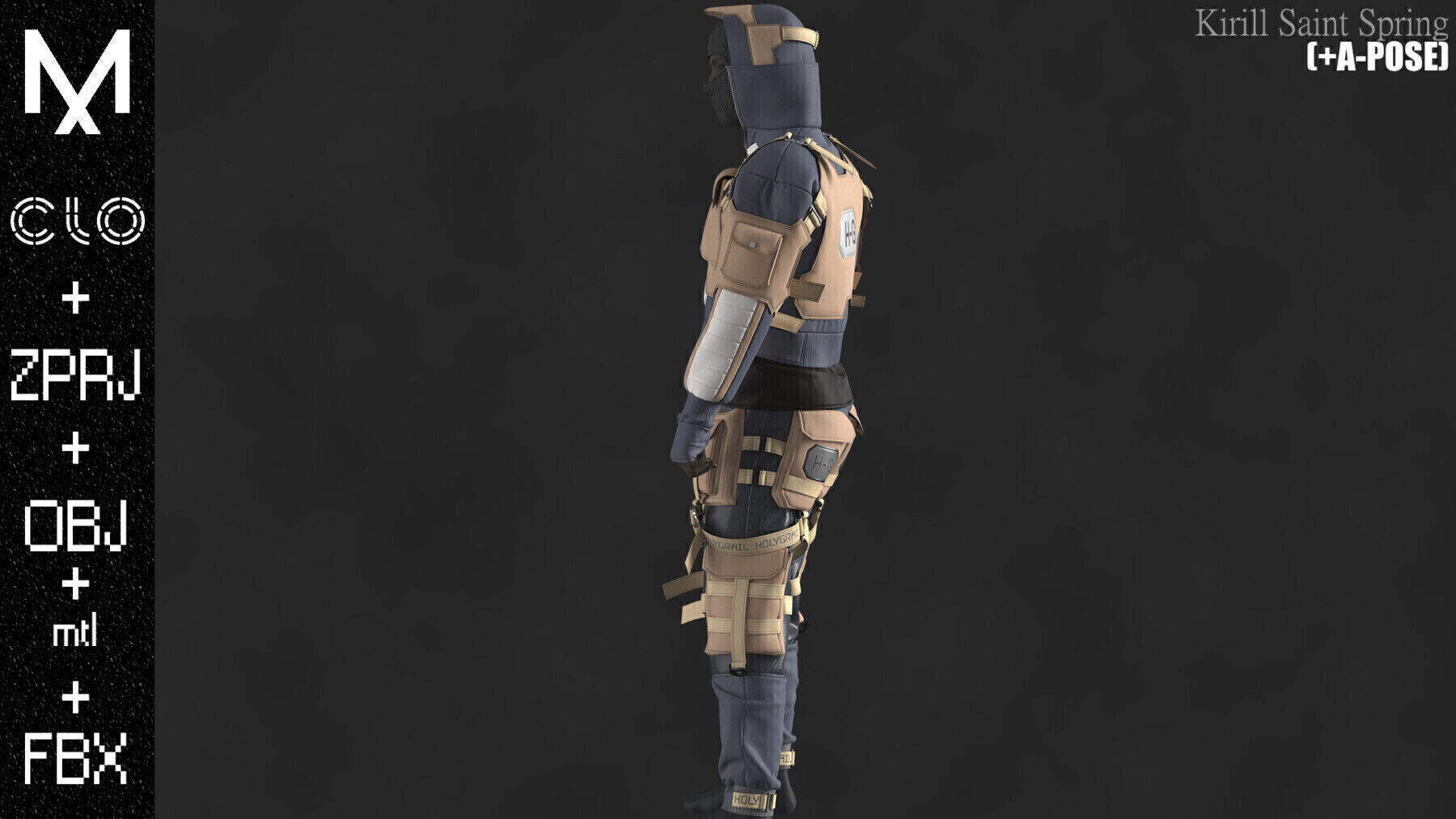 Tactical Outfit Male Marvelous designer Clo3d OBJ mtl FBX ZPRJ  3D model_5