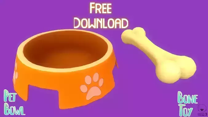 Stylized Orange Pet Bowl and Bone Toy
