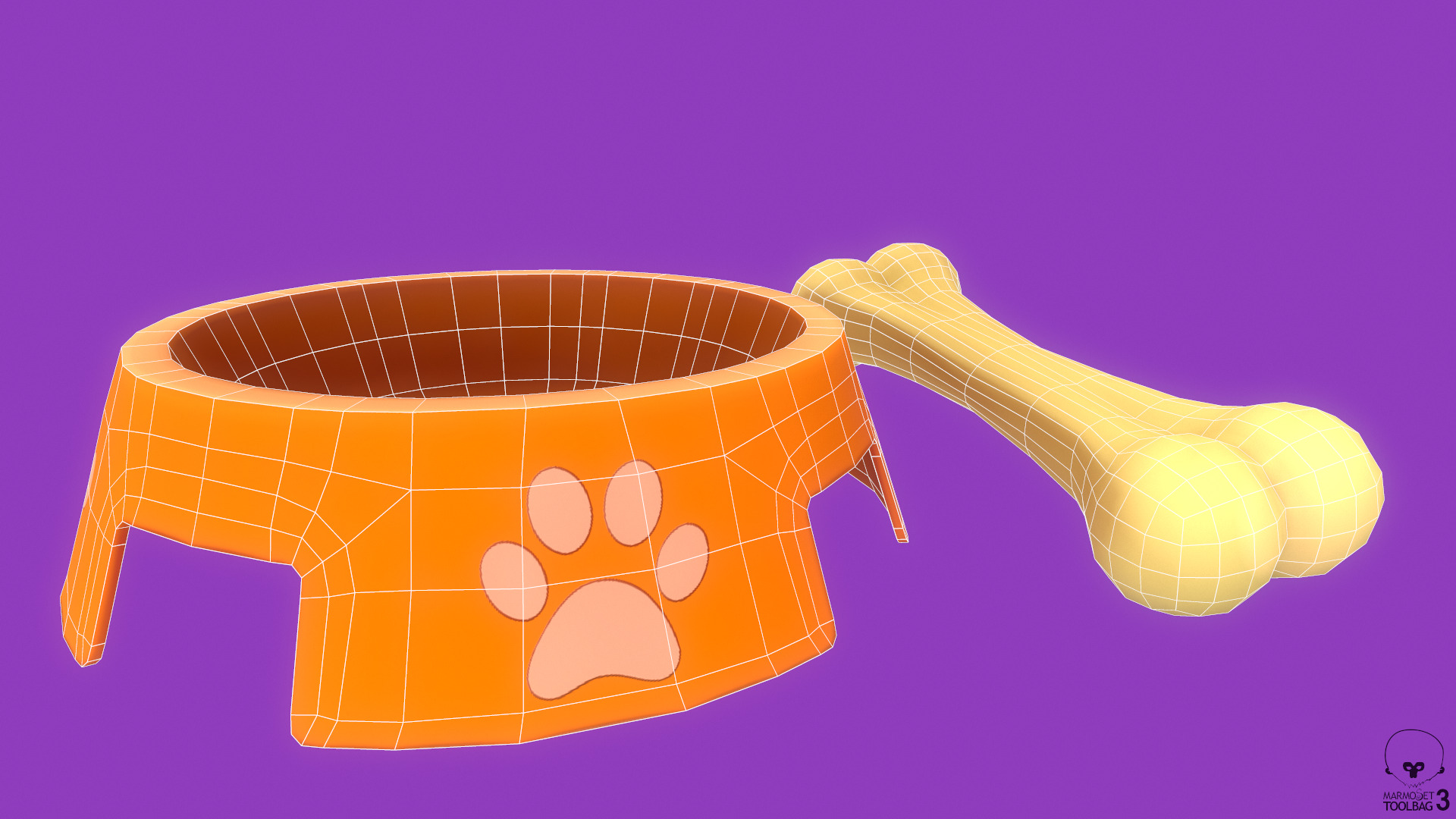 Stylized Orange Pet Bowl and Bone Toy Free low-poly 3D model_4