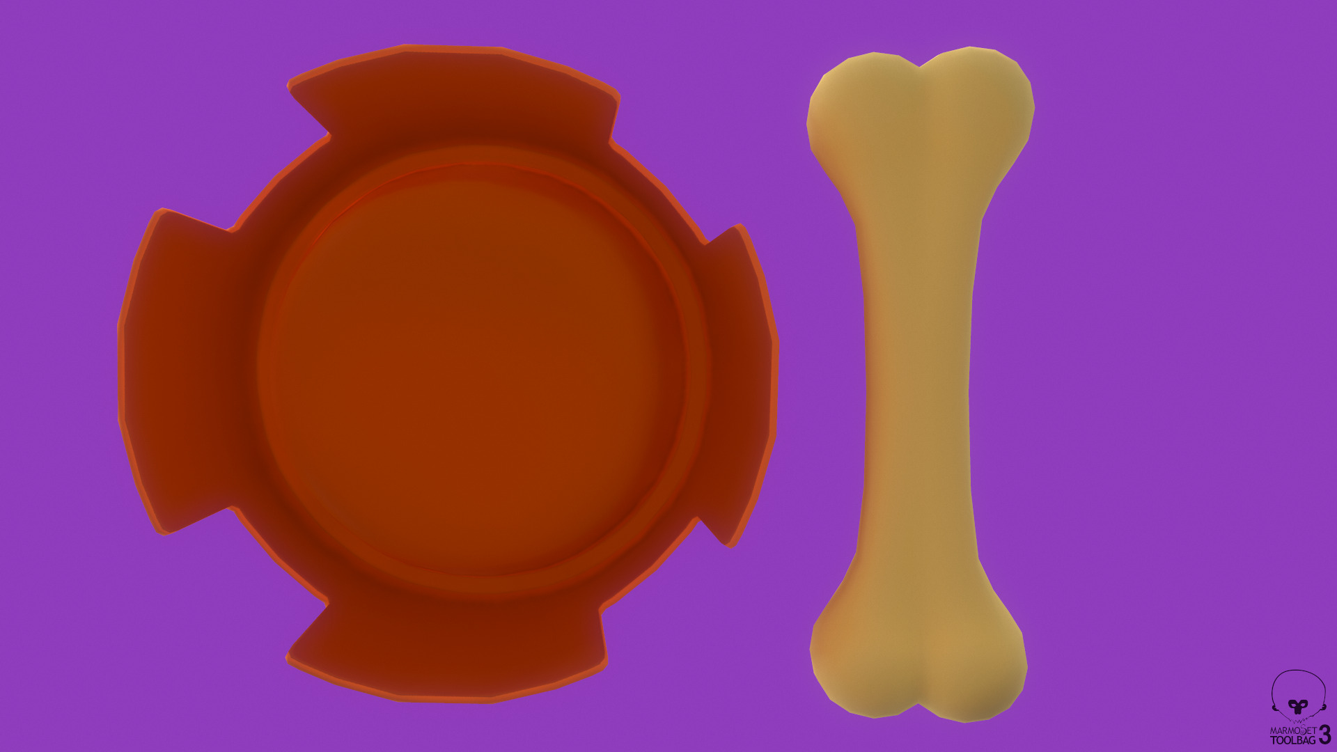Stylized Orange Pet Bowl and Bone Toy Free low-poly 3D model_3