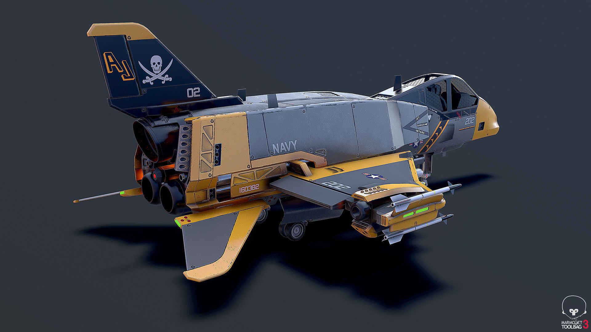 Sci-Fi Jet Fighter Plane Raptor Navy PBR 3D model_10