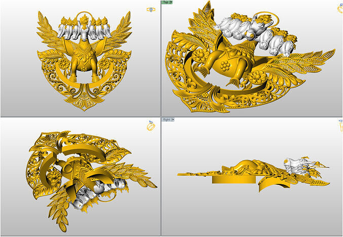 Seven horse heads in gold pendent 3D print model