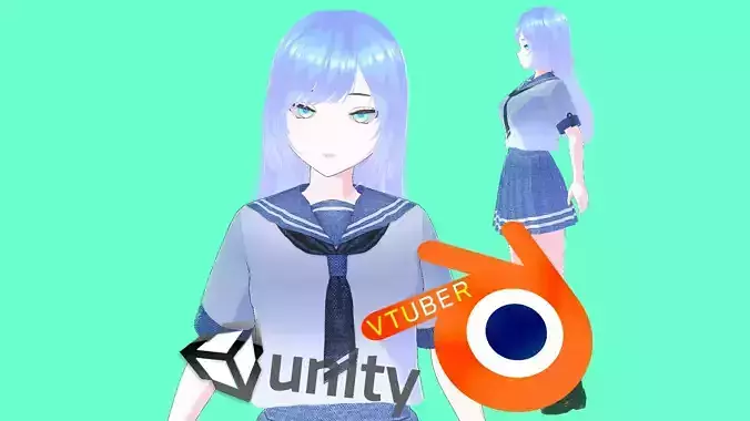 Anime School Girl VTUBER Animation and Game Ready Low-poly 3D model