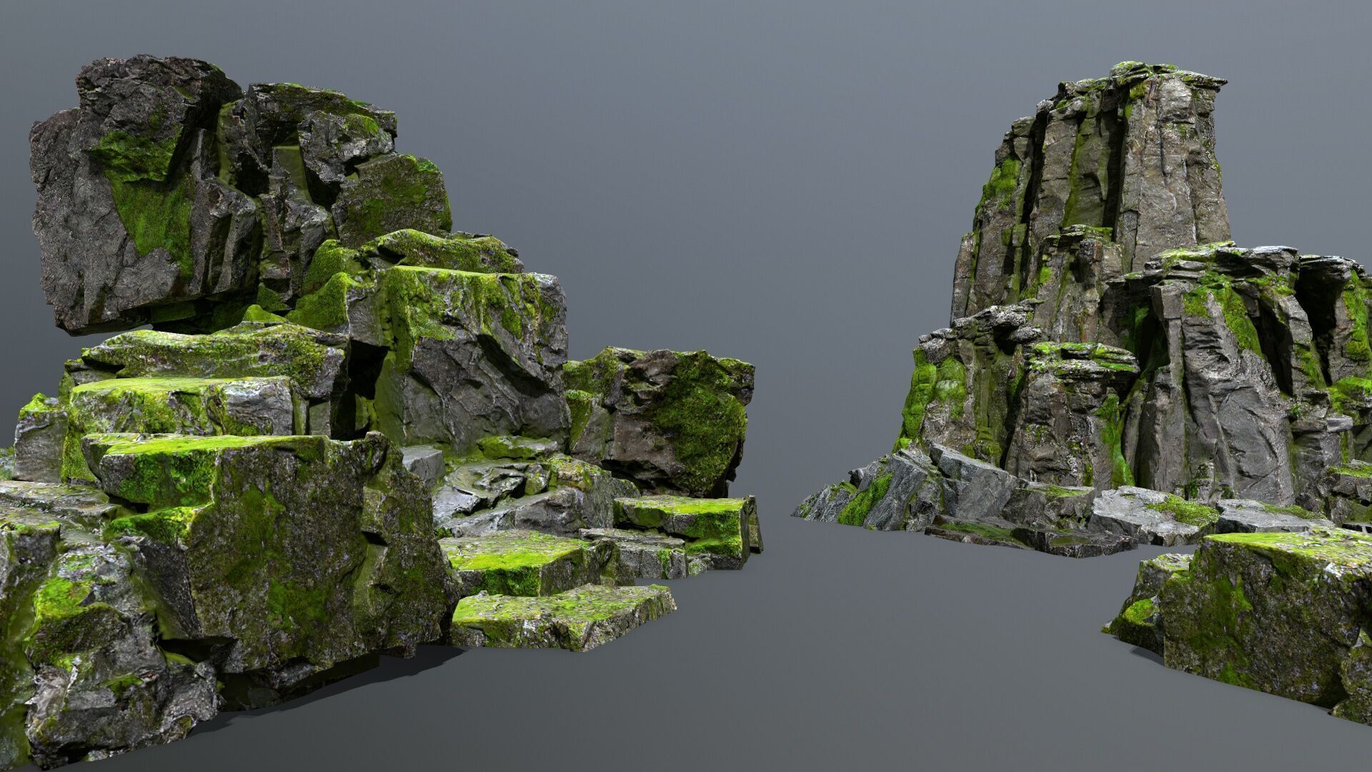 Mossy Rock Set Low-poly 3D model_1