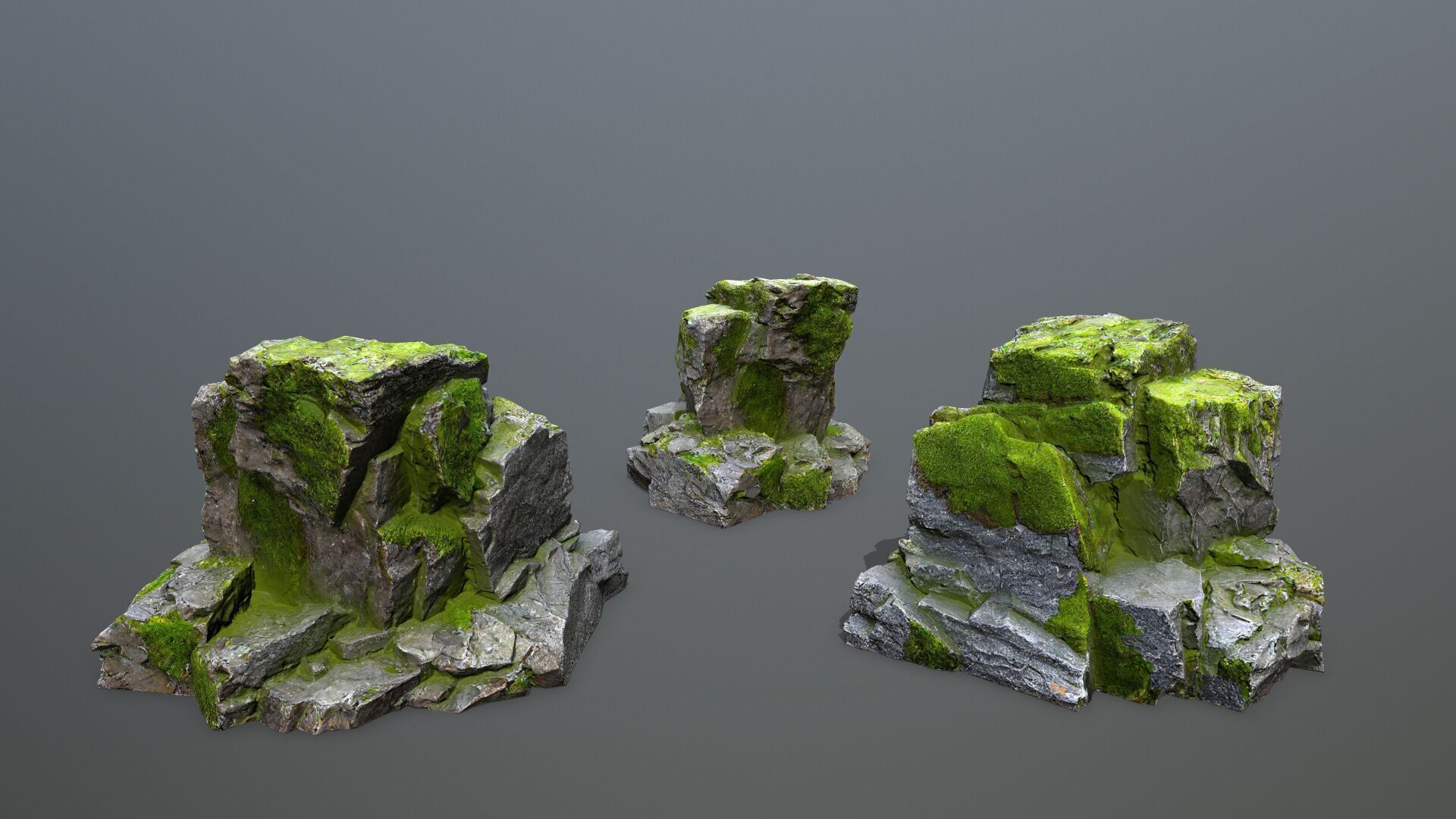 Mossy Rock Set Low-poly 3D model_9