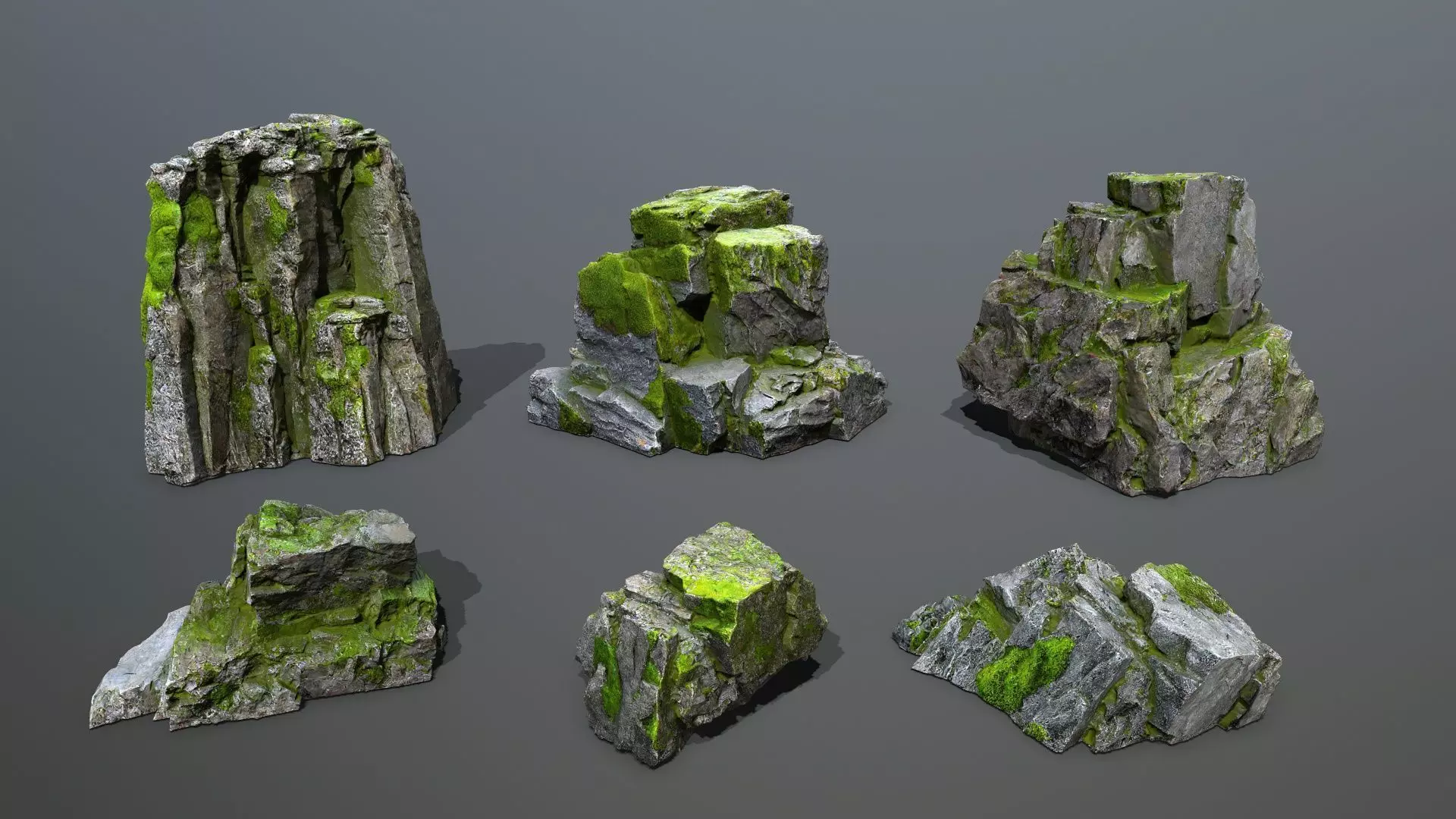 Mossy Rock Set Low-poly 3D model_0