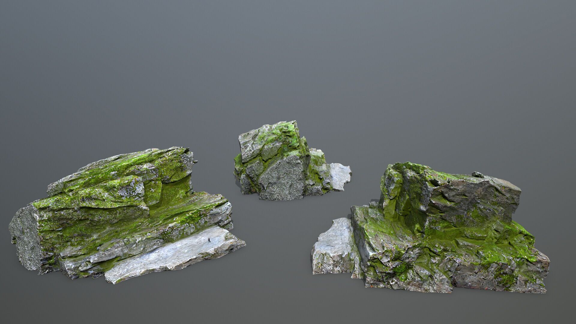 Mossy Rock Set Low-poly 3D model_11