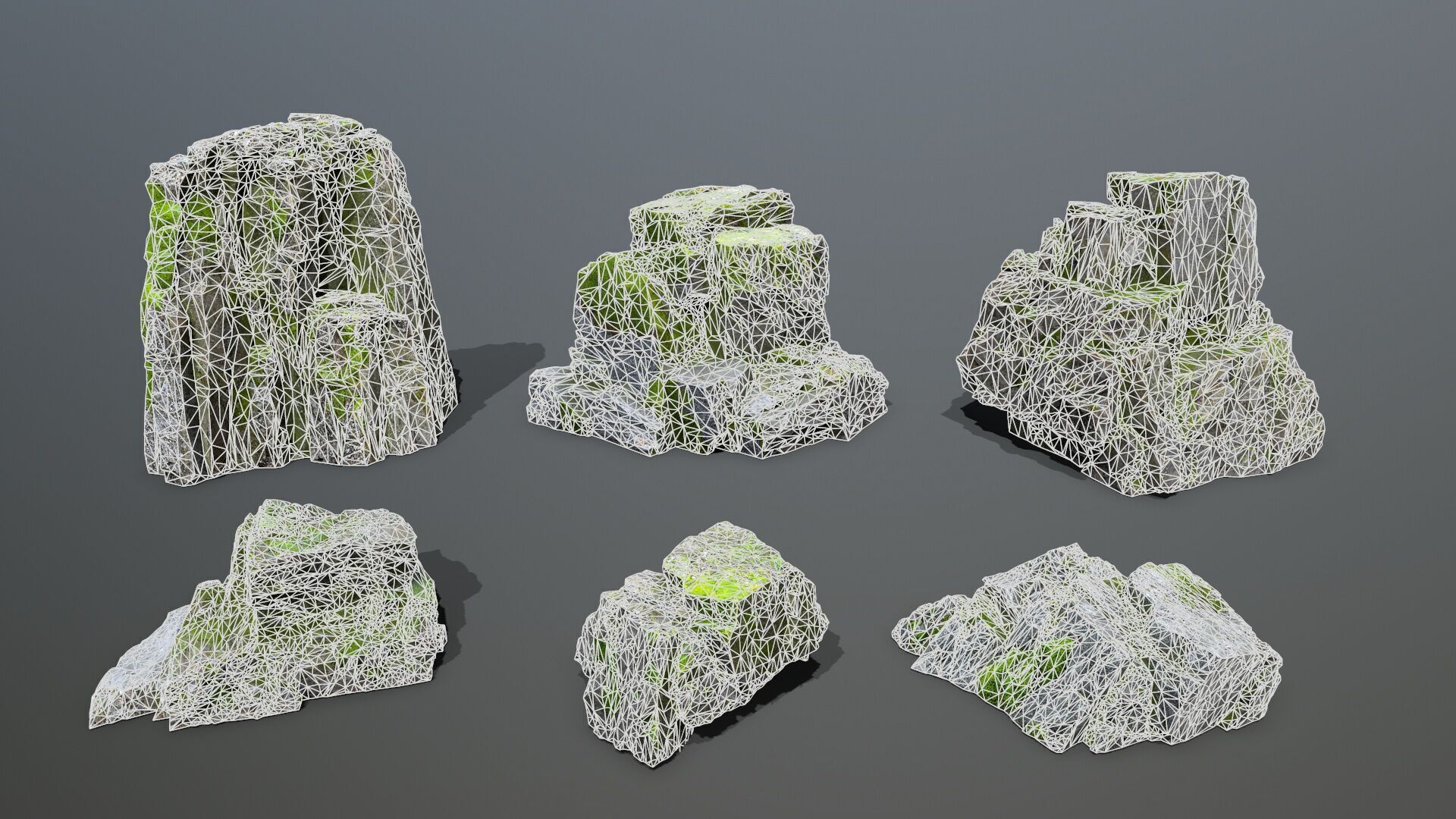 Mossy Rock Set Low-poly 3D model_15