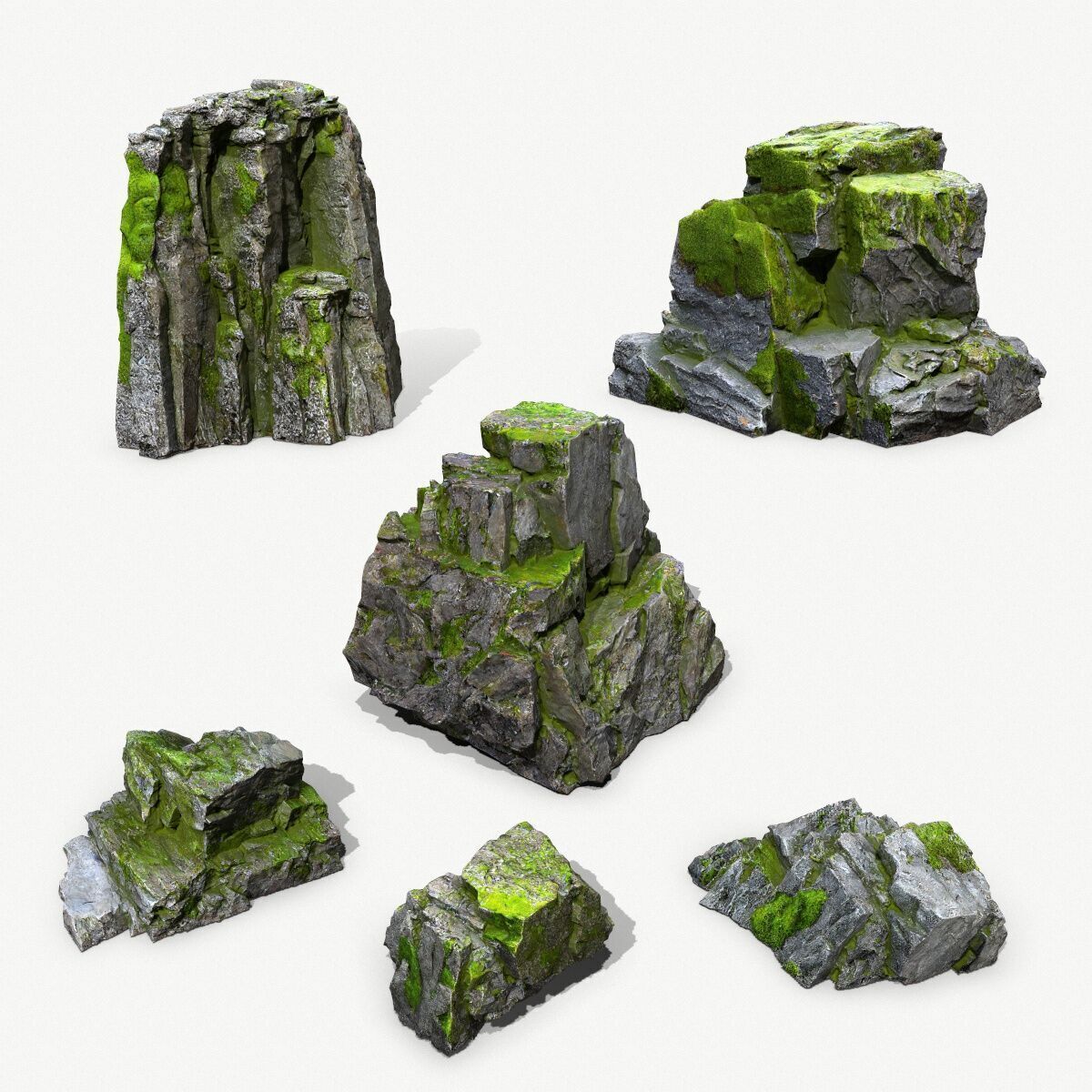 Mossy Rock Set Low-poly 3D model_2