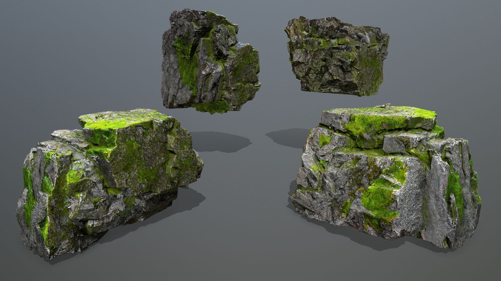 Mossy Rock Set Low-poly 3D model_13