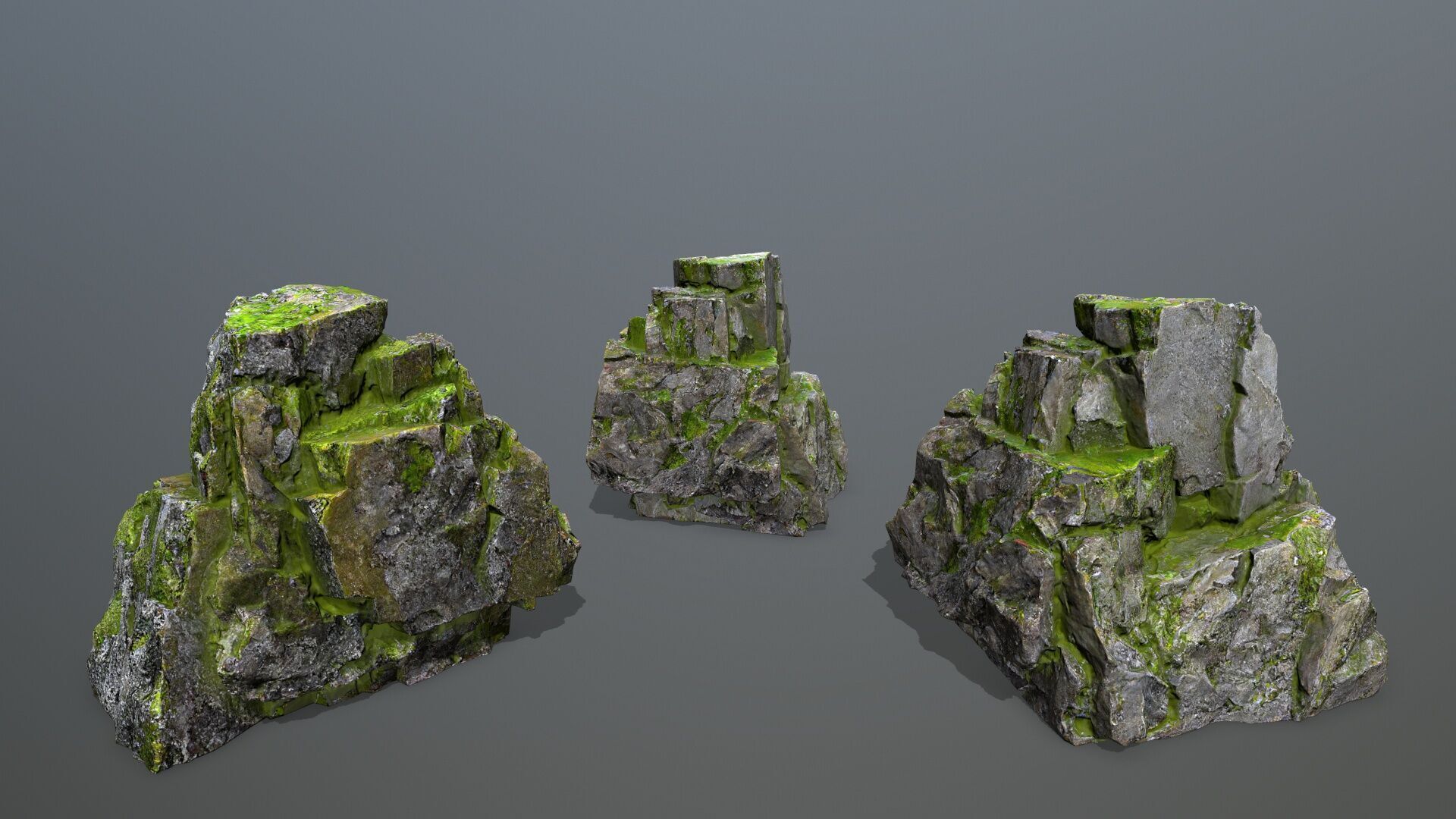 Mossy Rock Set Low-poly 3D model_12