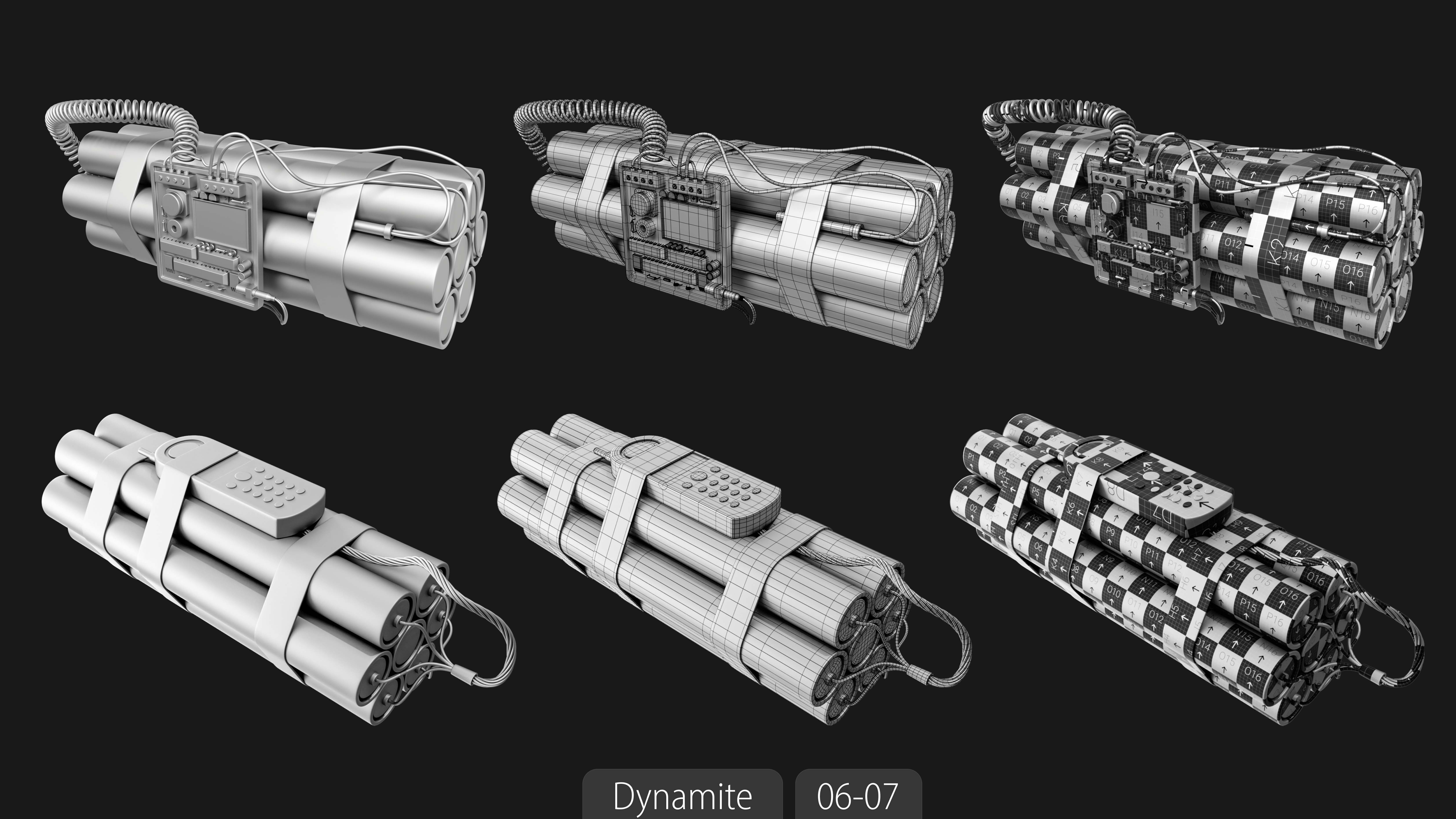Explosives Mega Pack 100 Meshes Grenades Bombs Mines Dynamites Low-poly 3D model_43