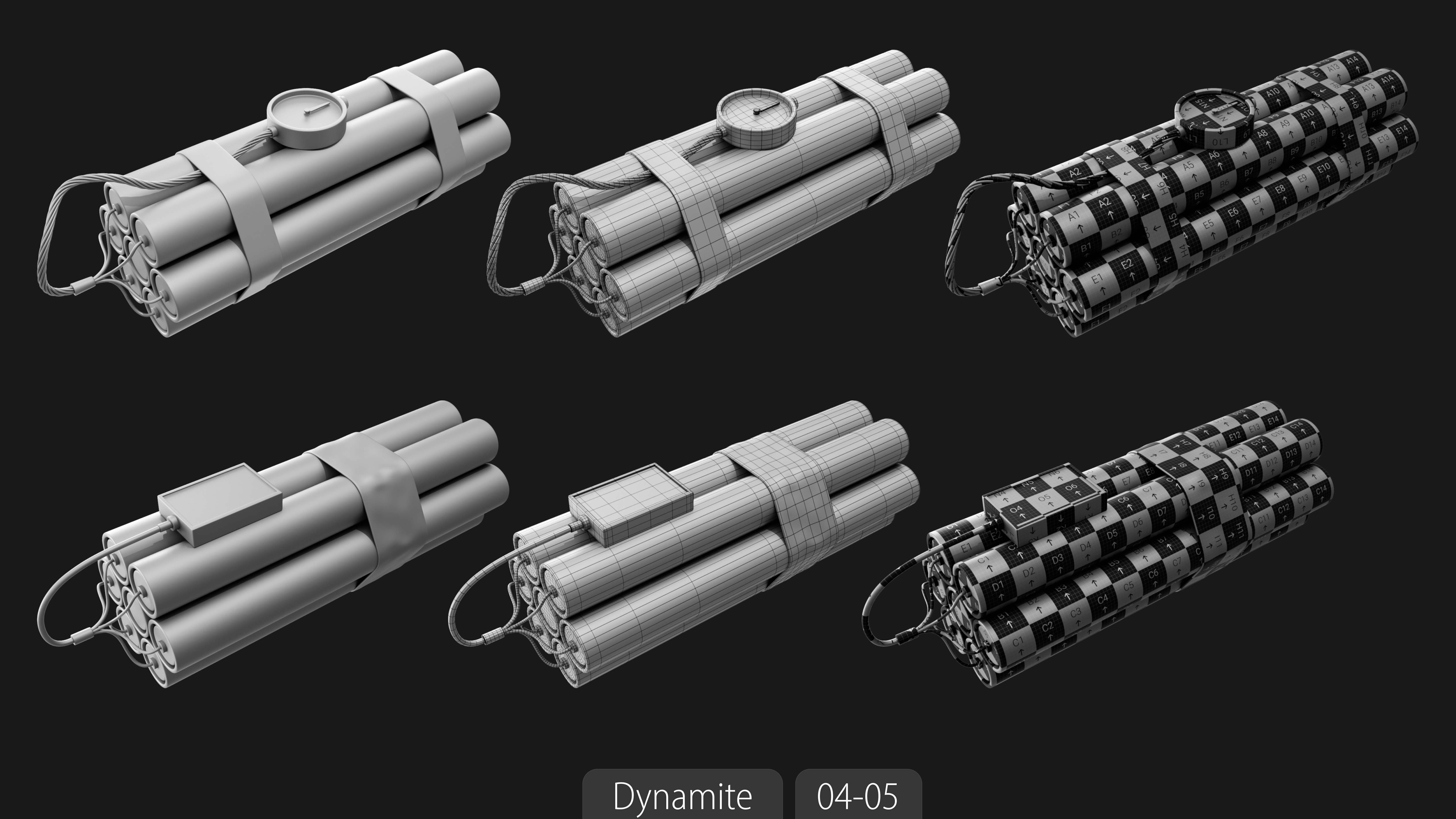 Explosives Mega Pack 100 Meshes Grenades Bombs Mines Dynamites Low-poly 3D model_42