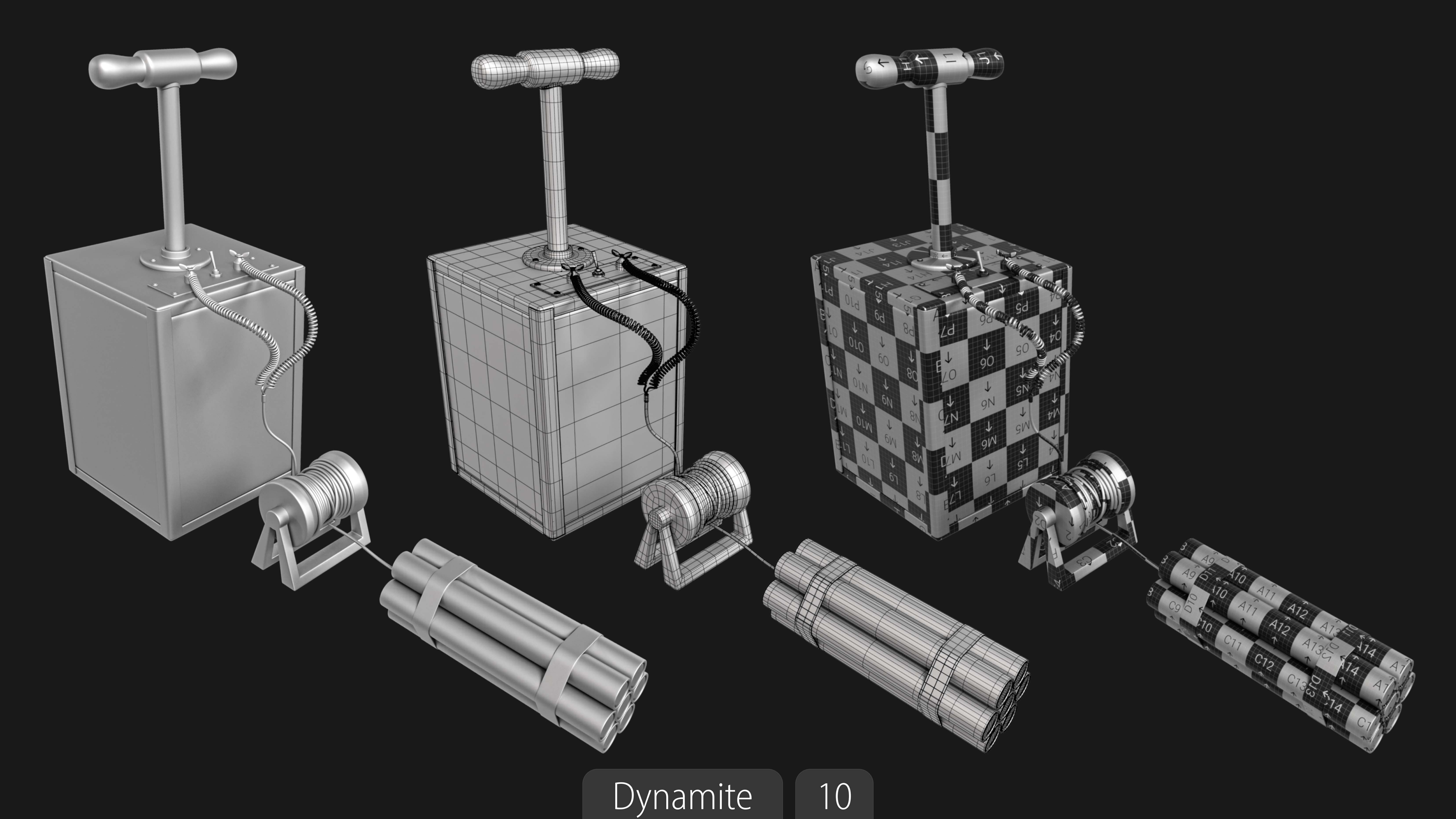 Explosives Mega Pack 100 Meshes Grenades Bombs Mines Dynamites Low-poly 3D model_46