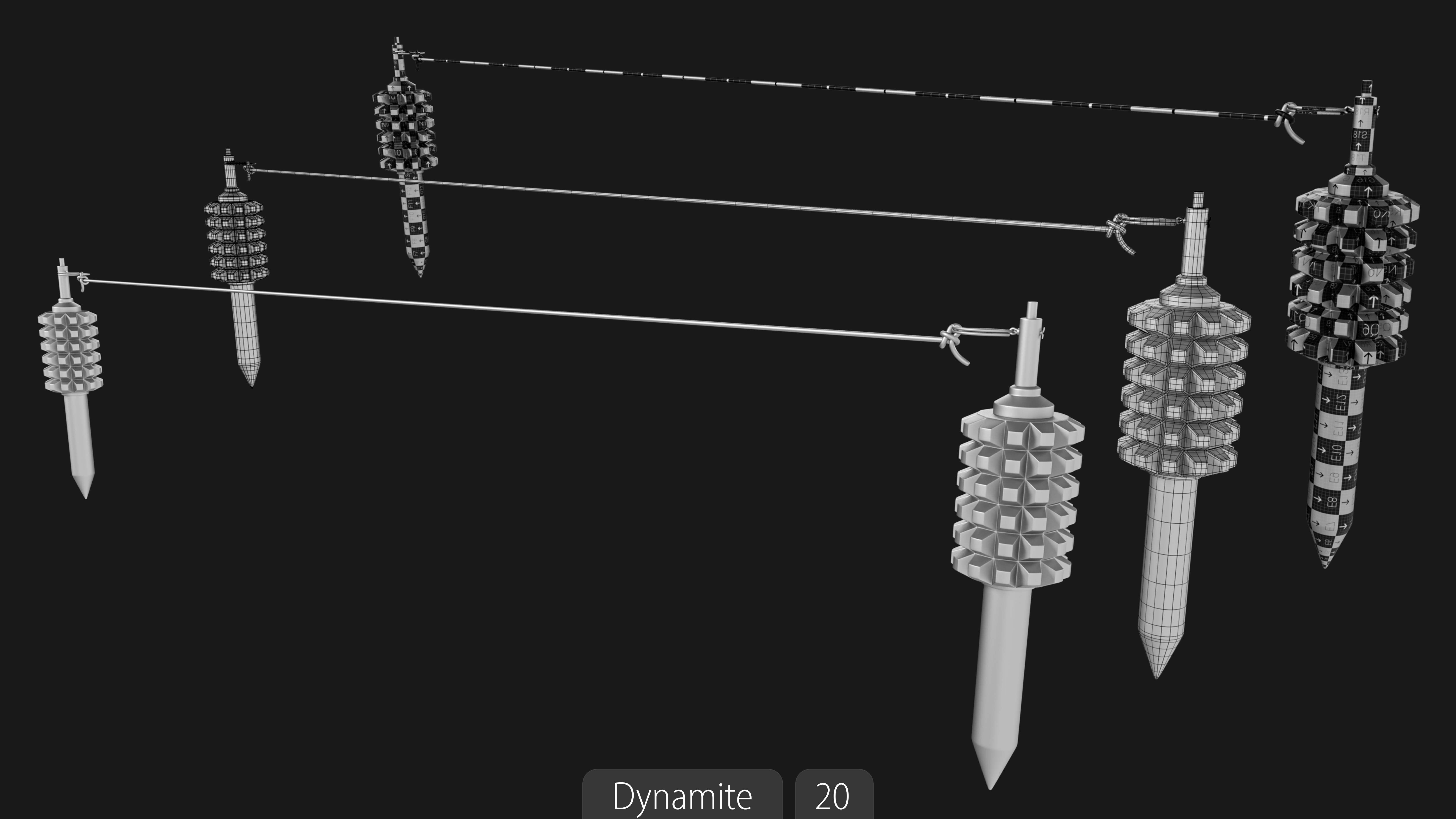 Explosives Mega Pack 100 Meshes Grenades Bombs Mines Dynamites Low-poly 3D model_60