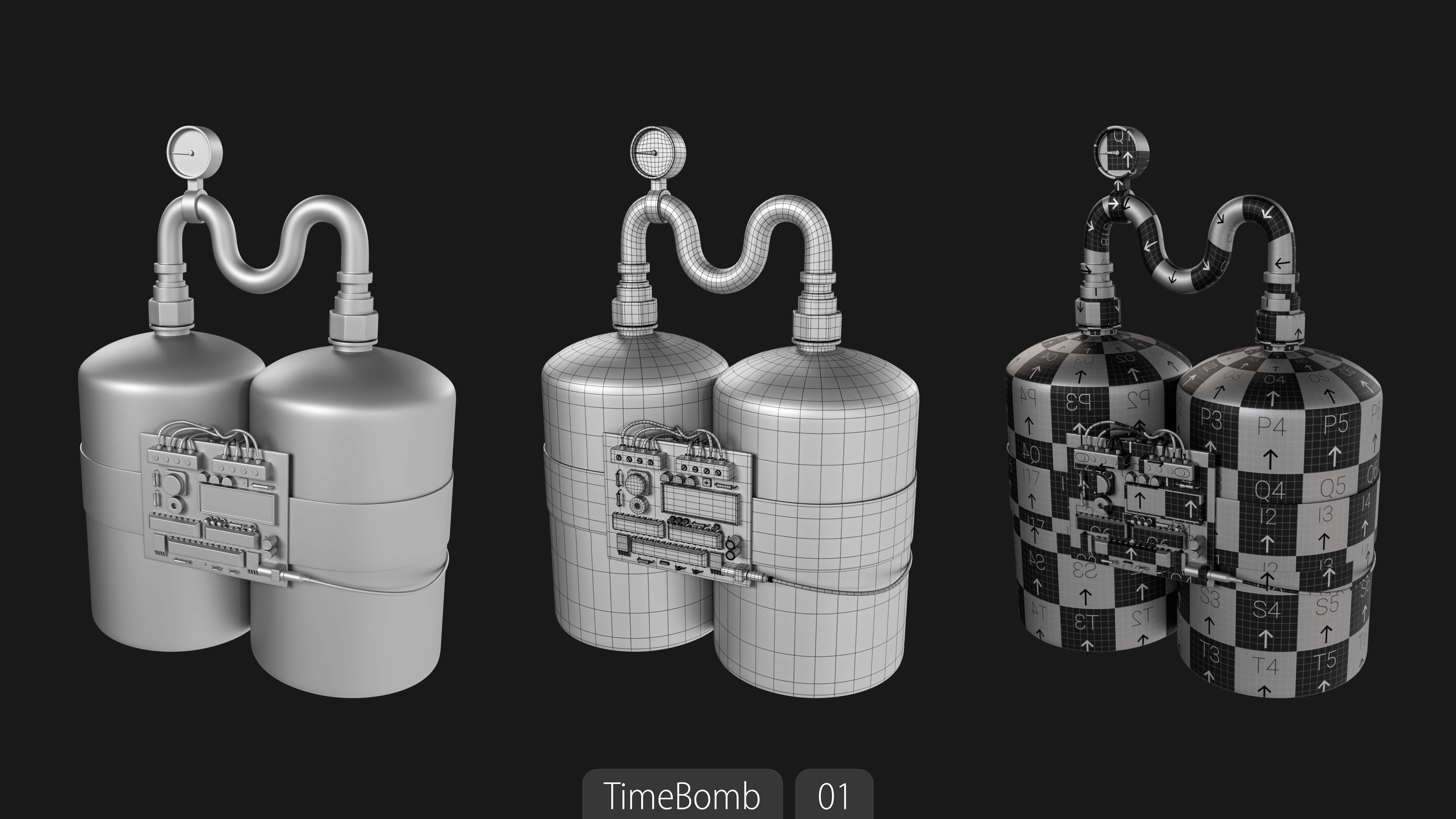 Explosives Mega Pack 100 Meshes Grenades Bombs Mines Dynamites Low-poly 3D model_61