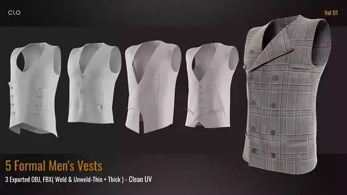 5 Male Formal Vests VOL 01 Marvelous Designer  OBJ  FBX