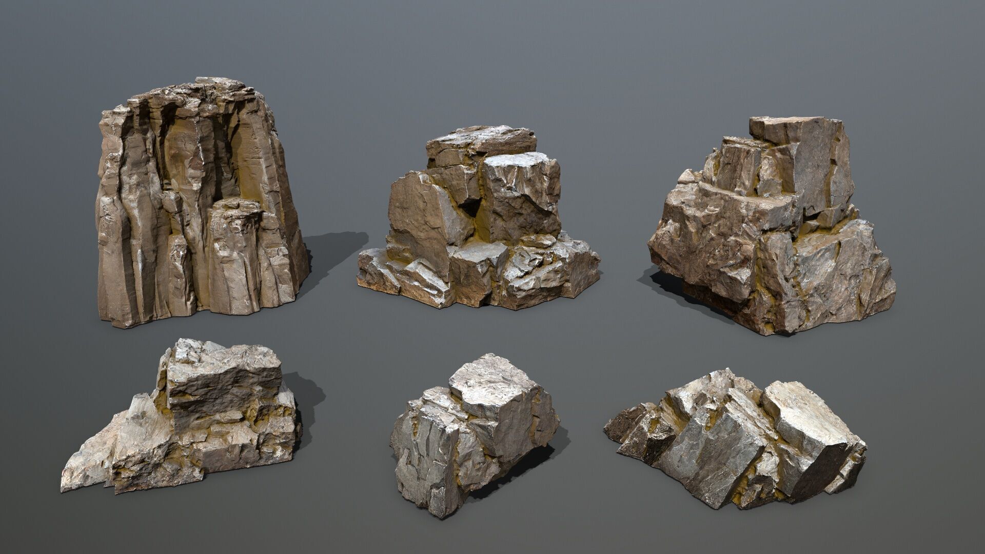 Old Rock Set Low-poly 3D model_2