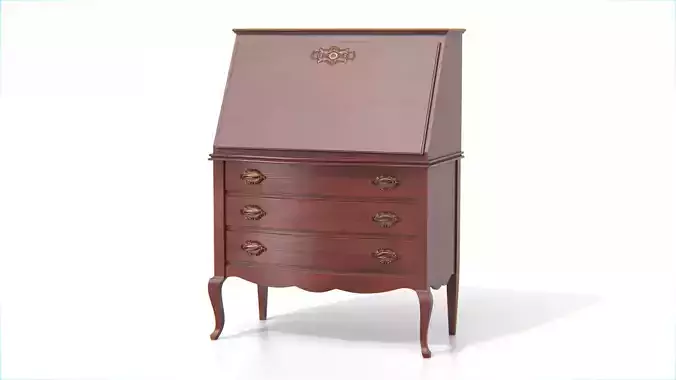 Antique Secretary Desk with Drawers Low-poly 3D model