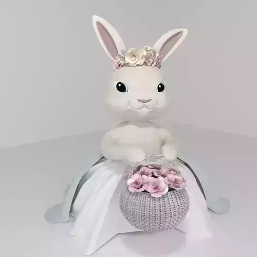 Adorable Spring Bunny with Flower Basket - Production Ready 3D model