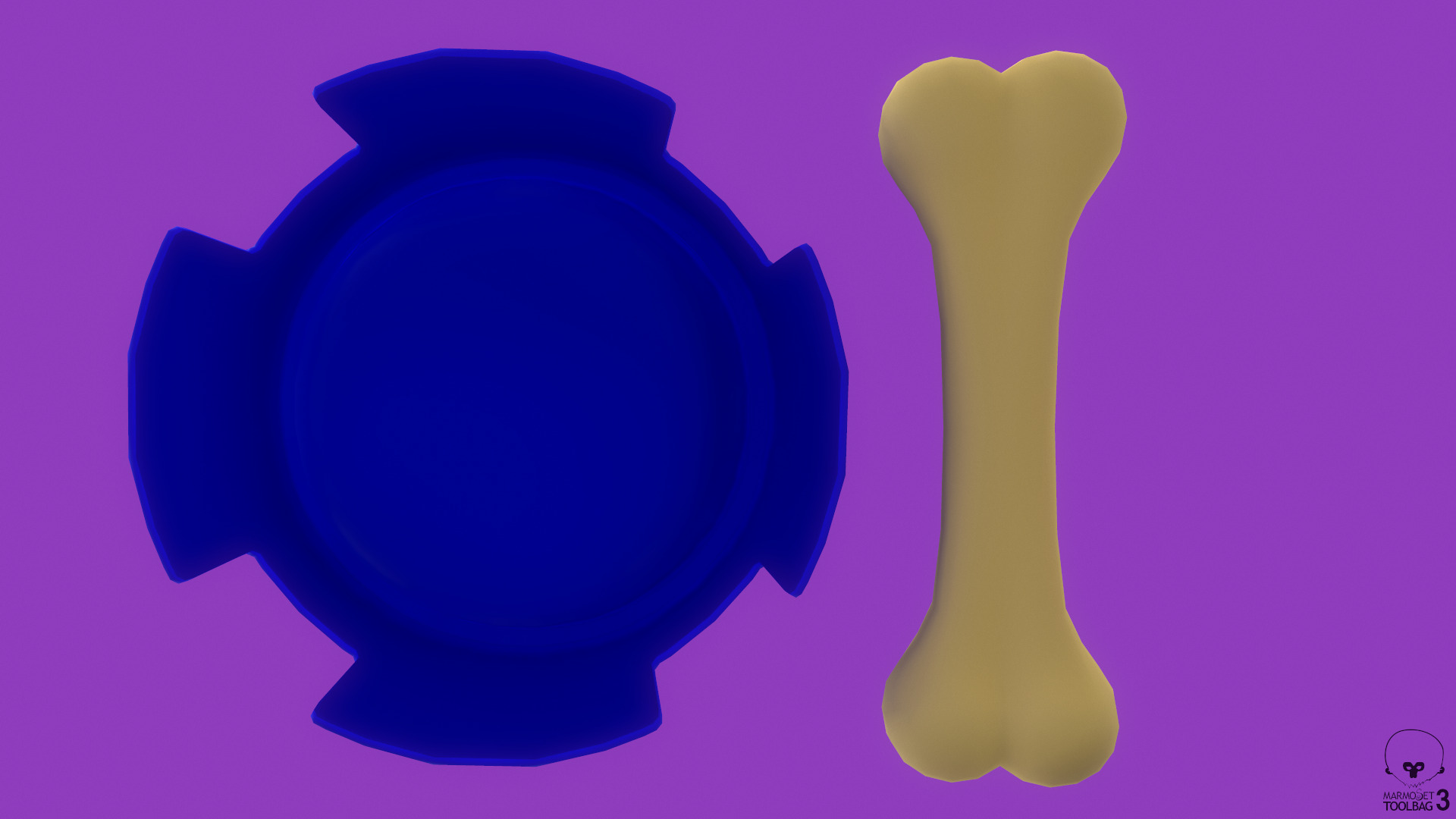 Stylized Blue Pet Bowl and Bone Toy Free low-poly 3D model_3
