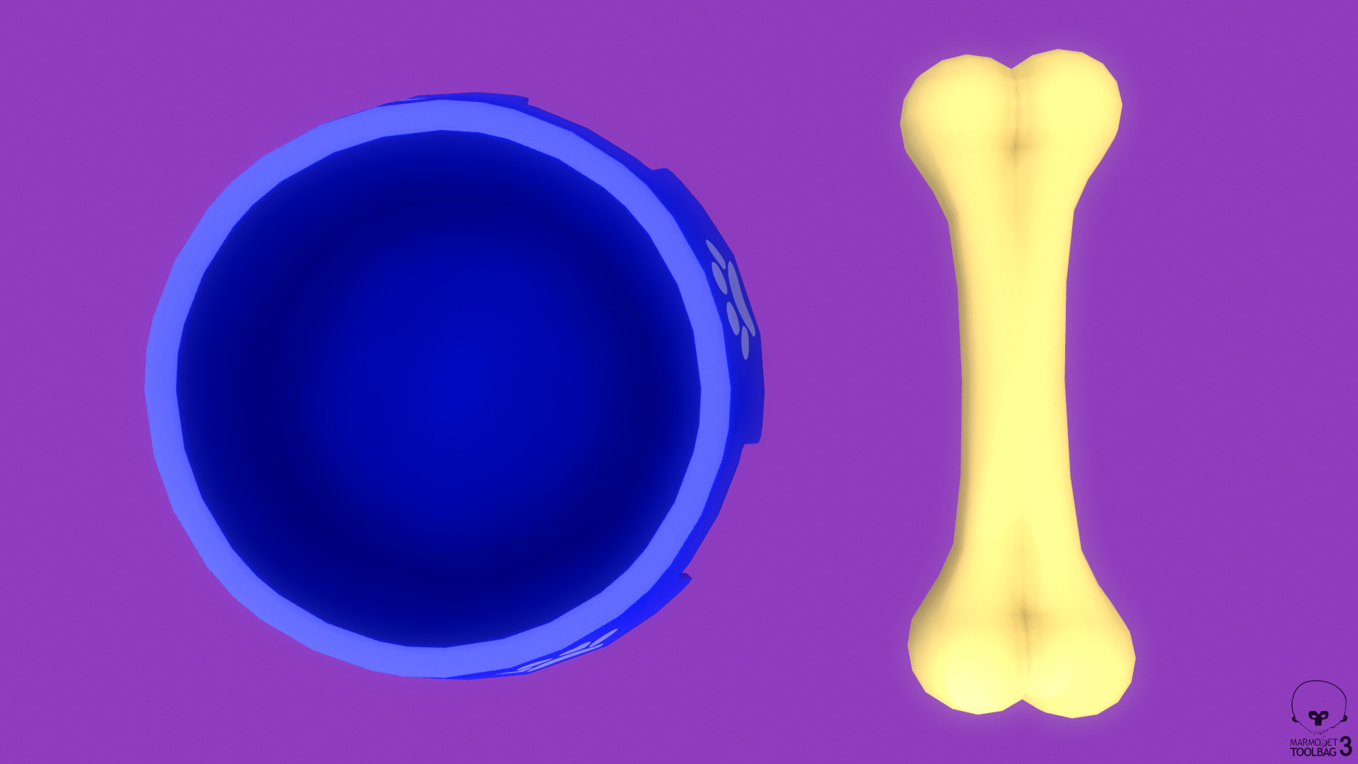 Stylized Blue Pet Bowl and Bone Toy Free low-poly 3D model_1