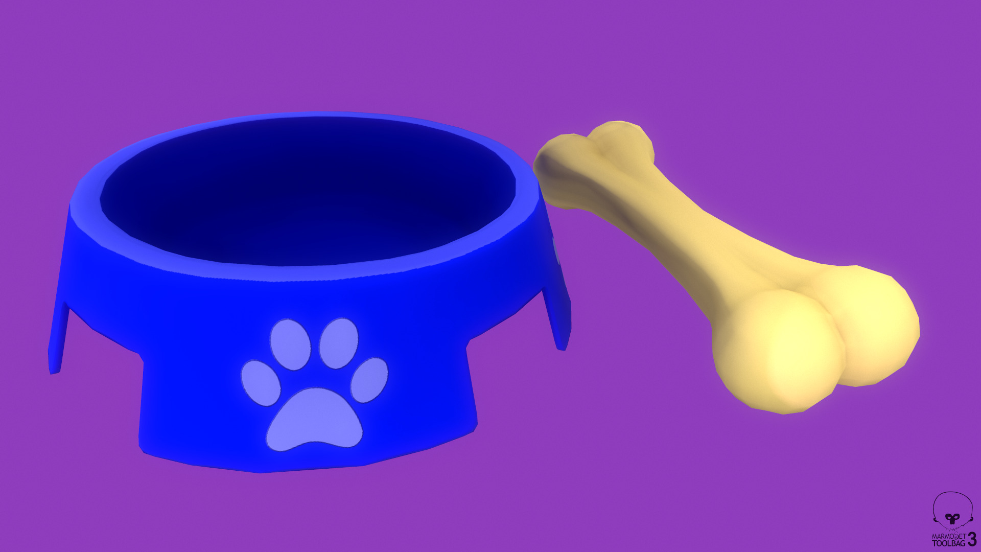 Stylized Blue Pet Bowl and Bone Toy Free low-poly 3D model_2