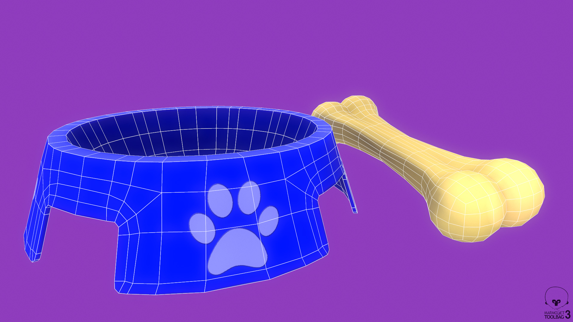 Stylized Blue Pet Bowl and Bone Toy Free low-poly 3D model_4