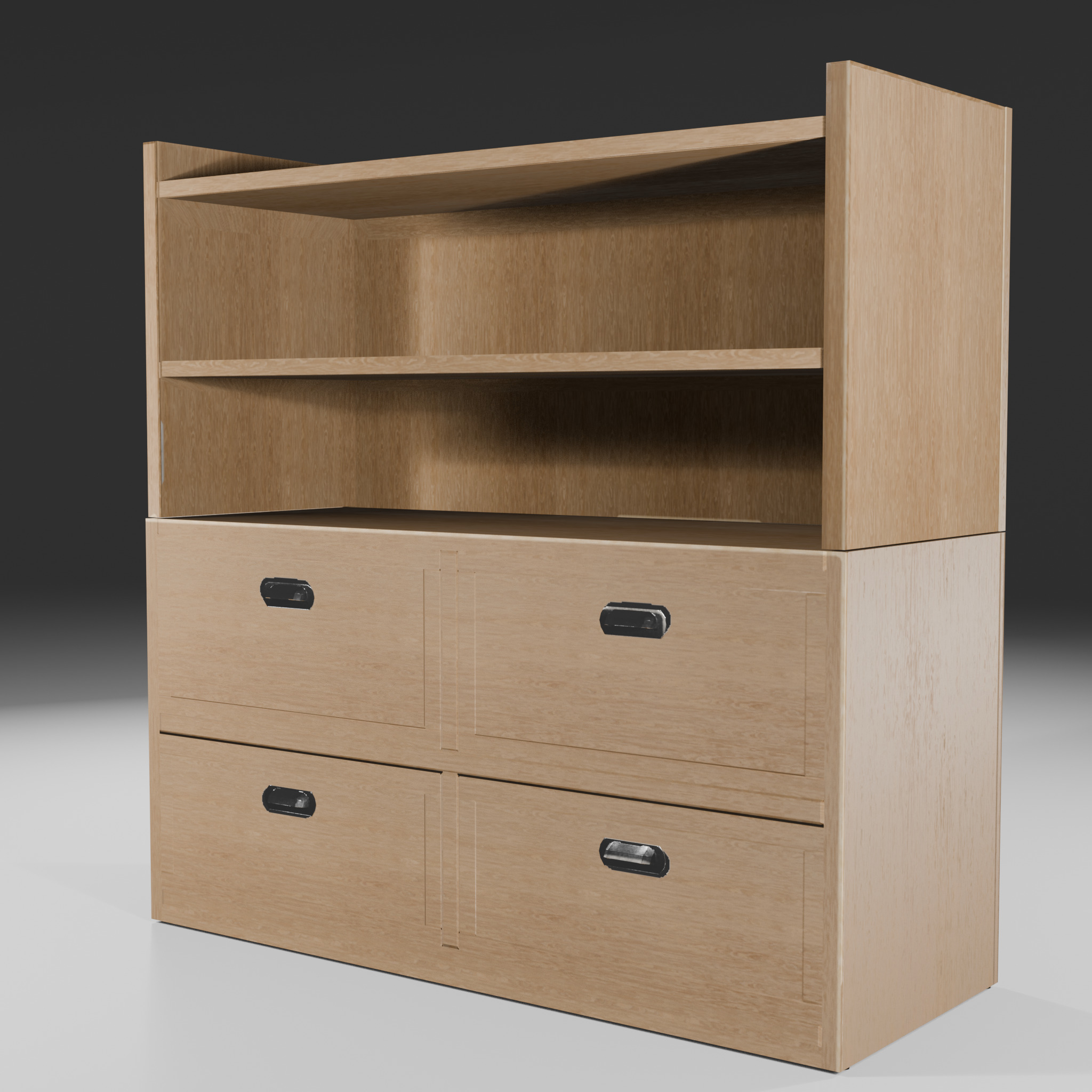 Low Poly PBR Bookcase Shelves with Drawers Low-poly 3D model_1