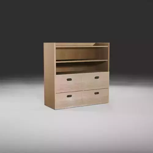 Low Poly PBR Bookcase Shelves with Drawers