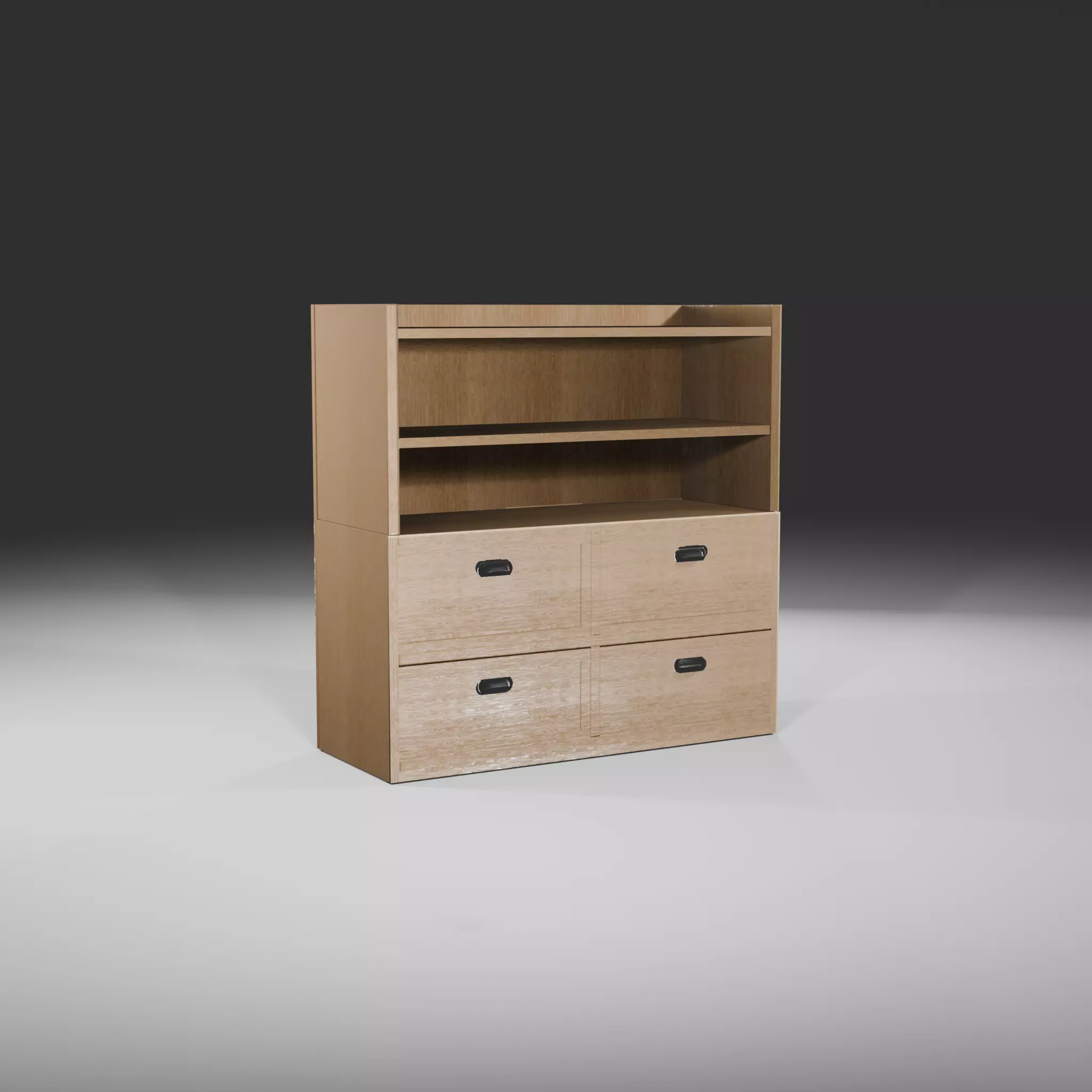 Low Poly PBR Bookcase Shelves with Drawers Low-poly 3D model_0