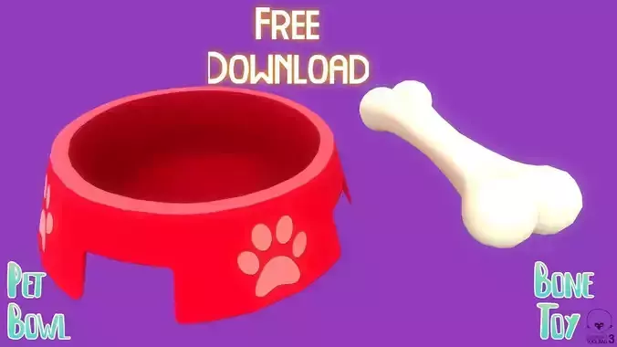 Stylized Red Pet Bowl and Bone Toy