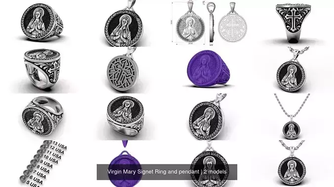 Virgin Mary Signet Ring and pendant