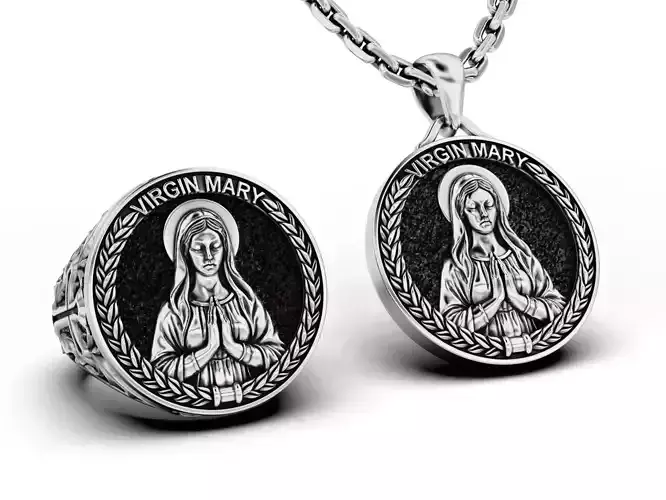 Virgin Mary Signet Ring and pendant 3D Model Collection
