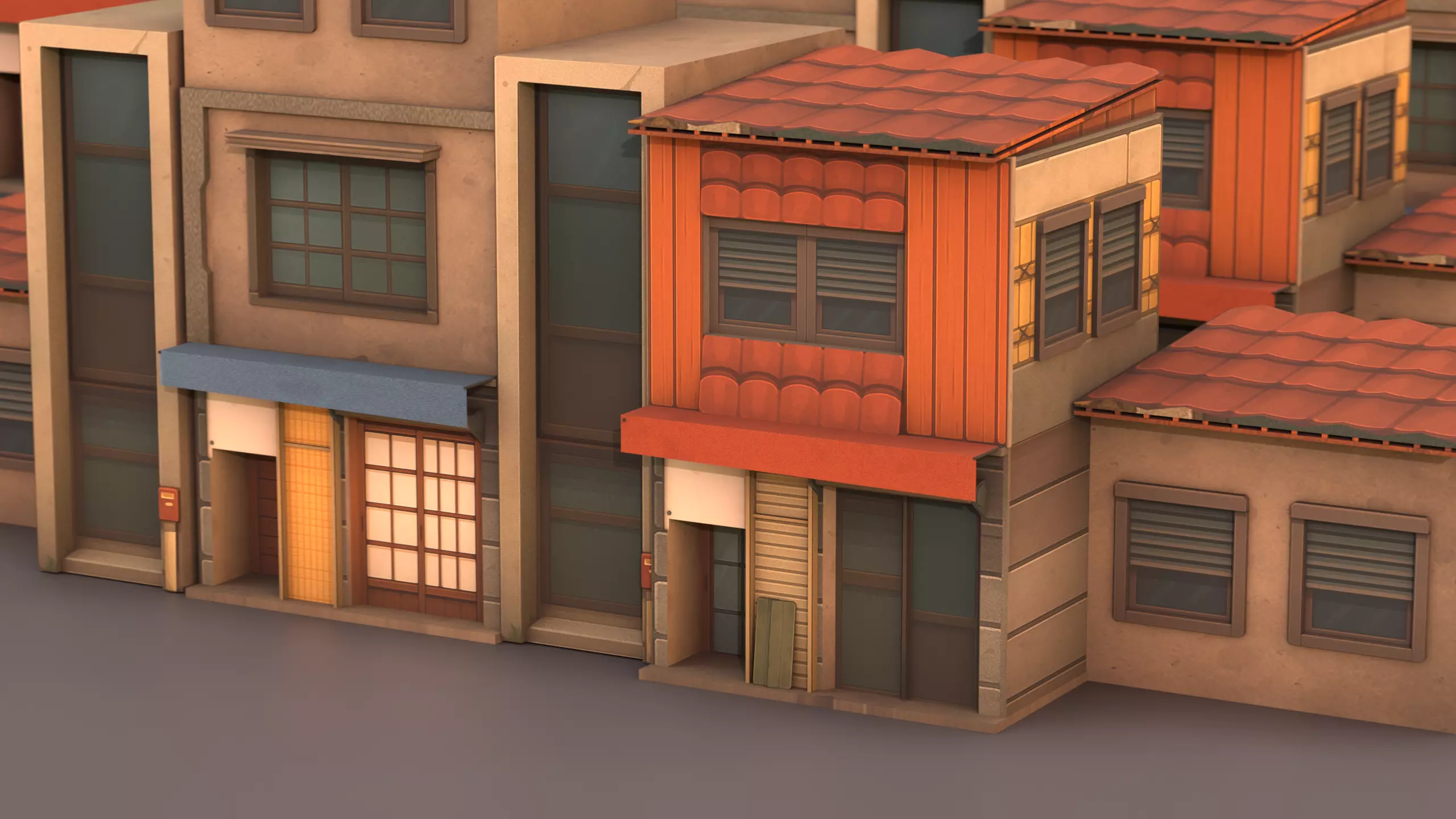 Japanese low-poly Stylized buildings Pack Low-poly 3D model_0