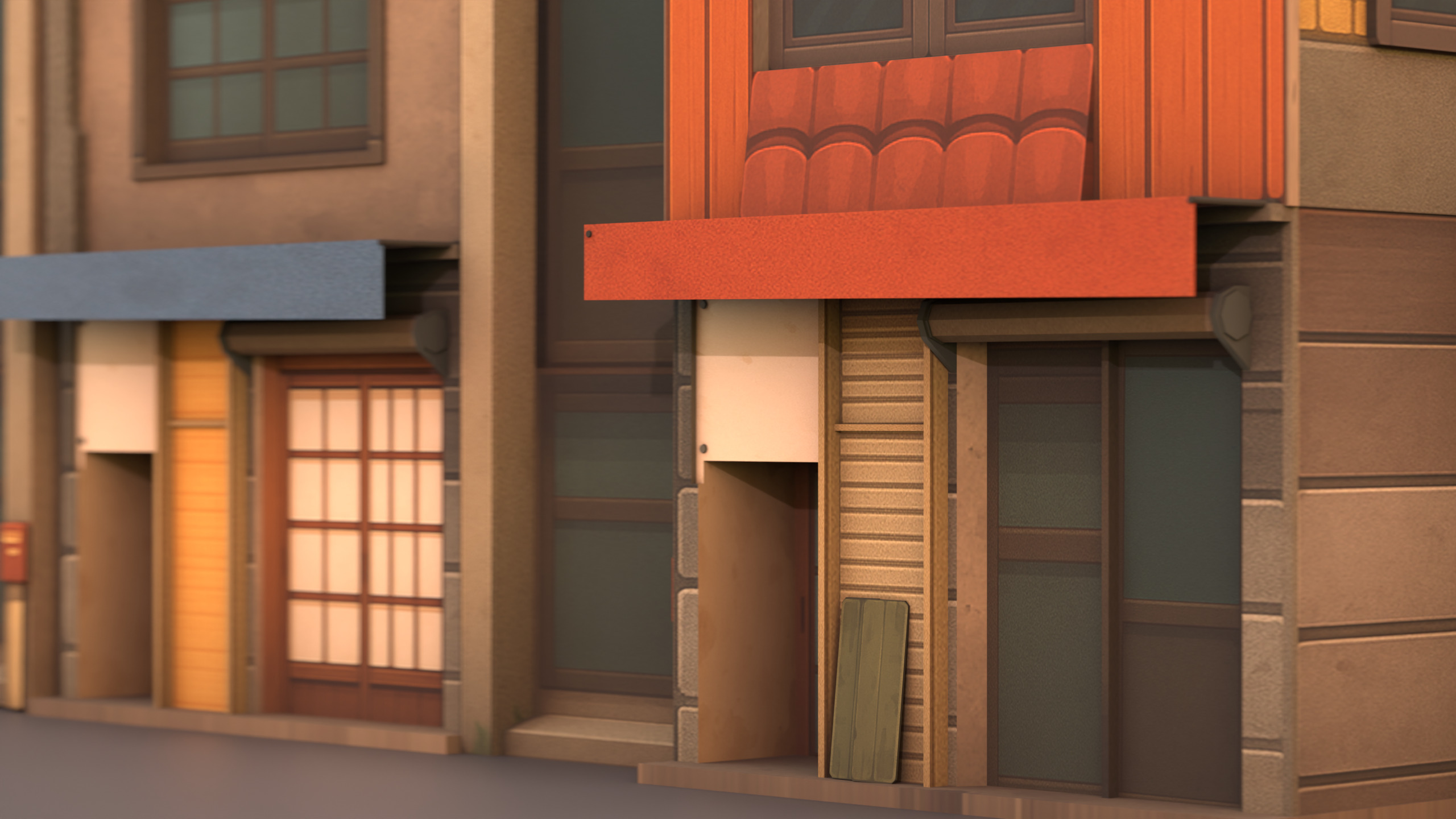 Japanese low-poly Stylized buildings Pack Low-poly 3D model_1