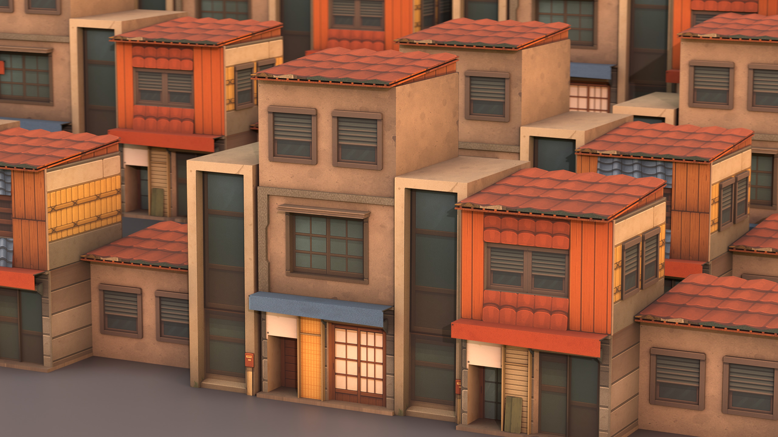 Japanese low-poly Stylized buildings Pack Low-poly 3D model_3