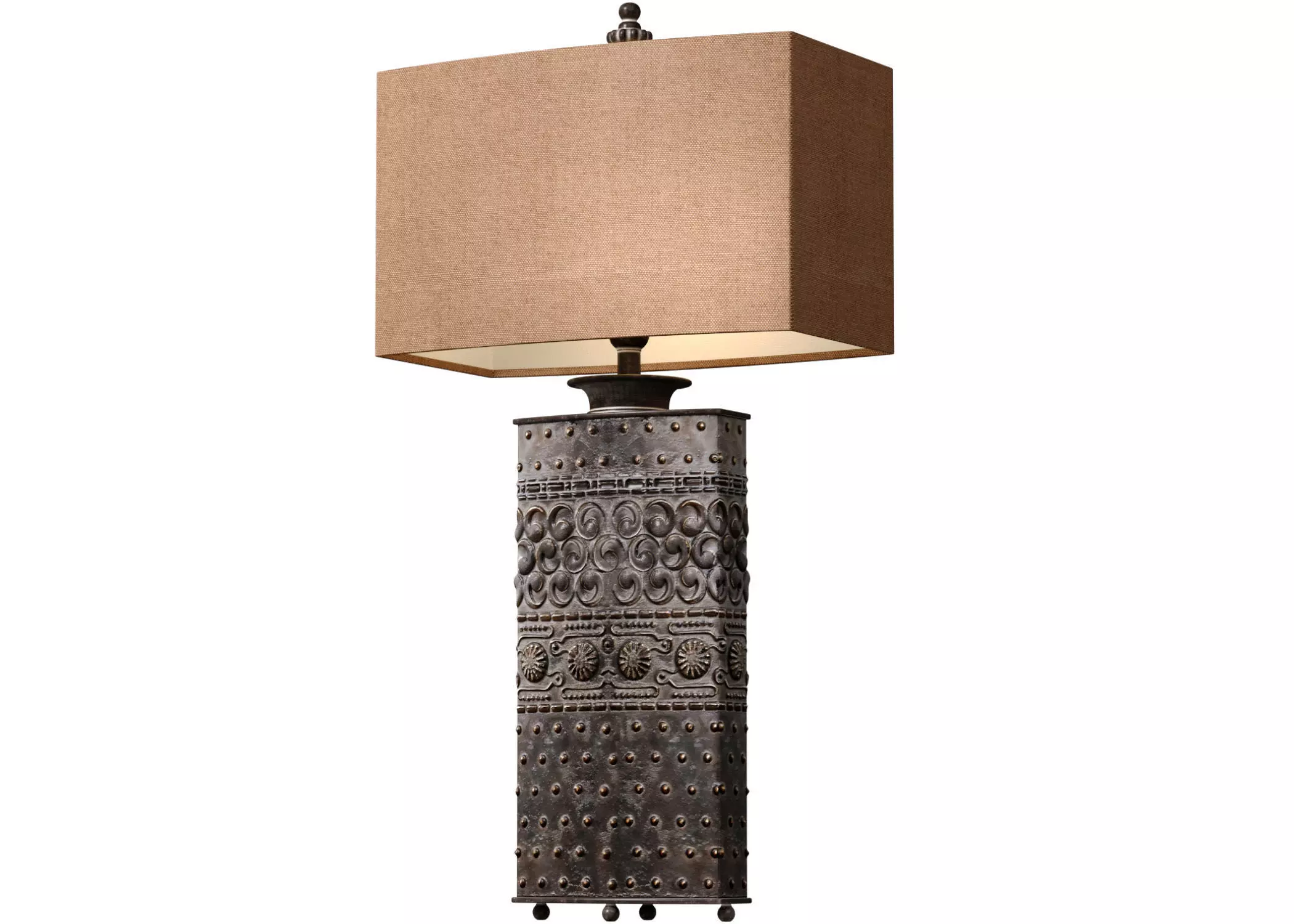 Oriental Tall Bronze Metal Nightstand bedside Table Lamp 3D model_0