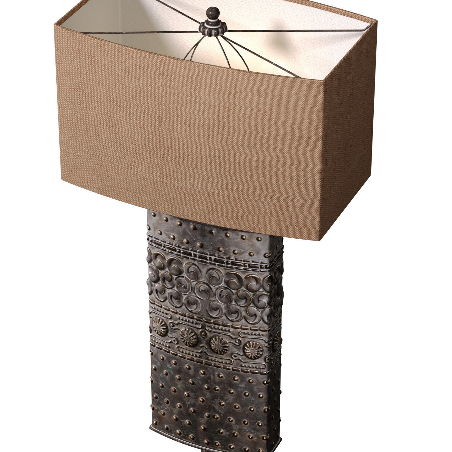 Oriental Tall Bronze Metal Nightstand bedside Table Lamp 3D model_5