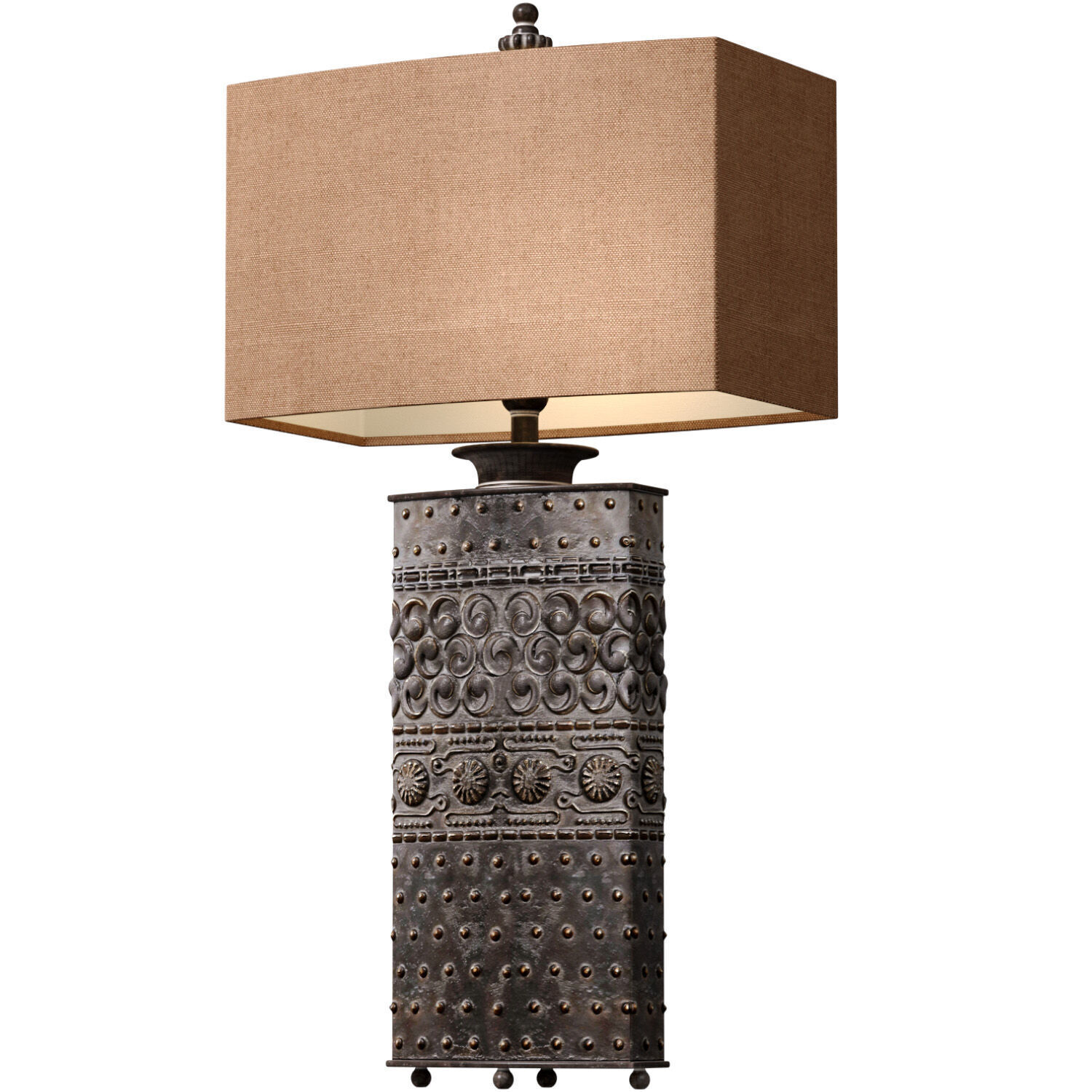 Oriental Tall Bronze Metal Nightstand bedside Table Lamp 3D model_1