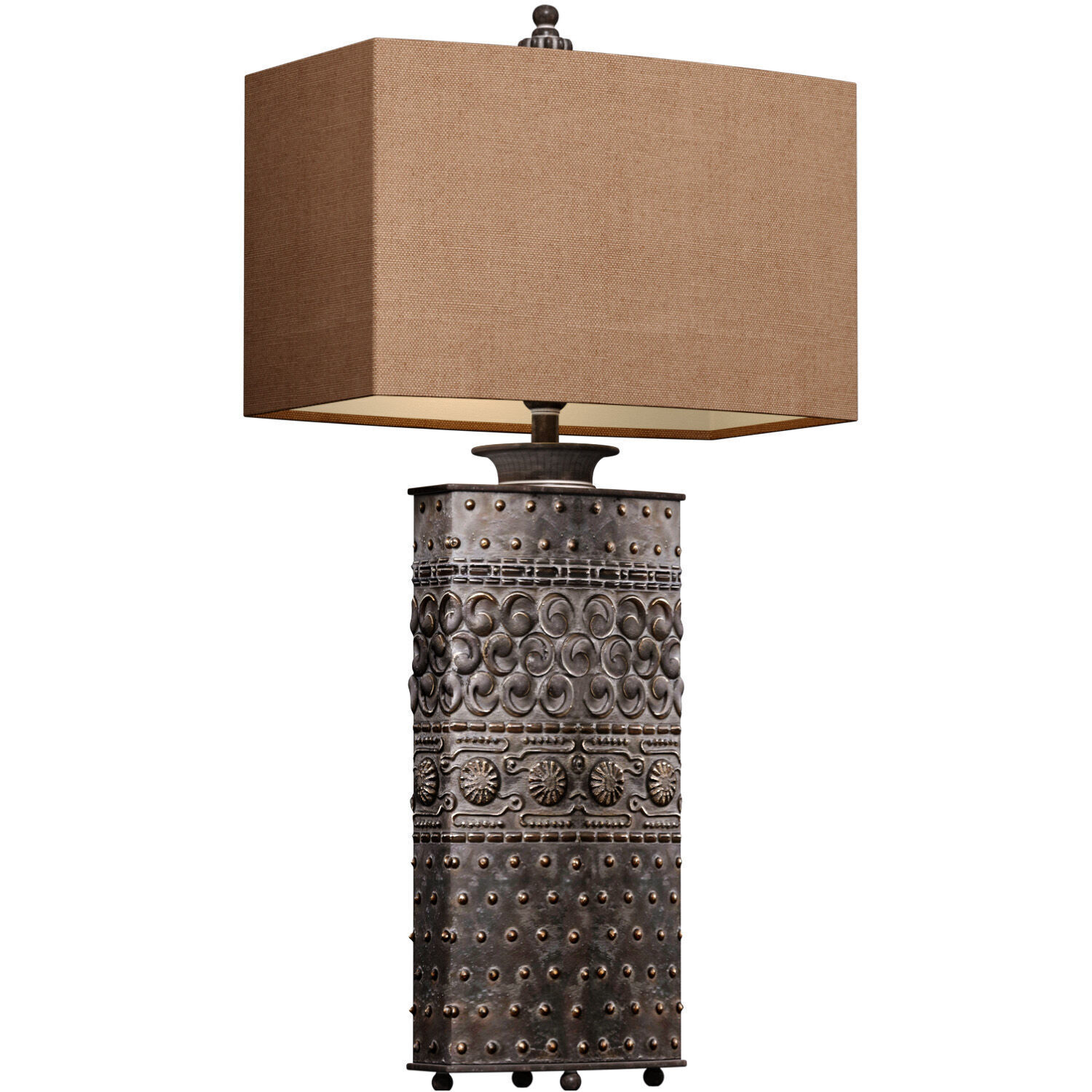 Oriental Tall Bronze Metal Nightstand bedside Table Lamp 3D model_3