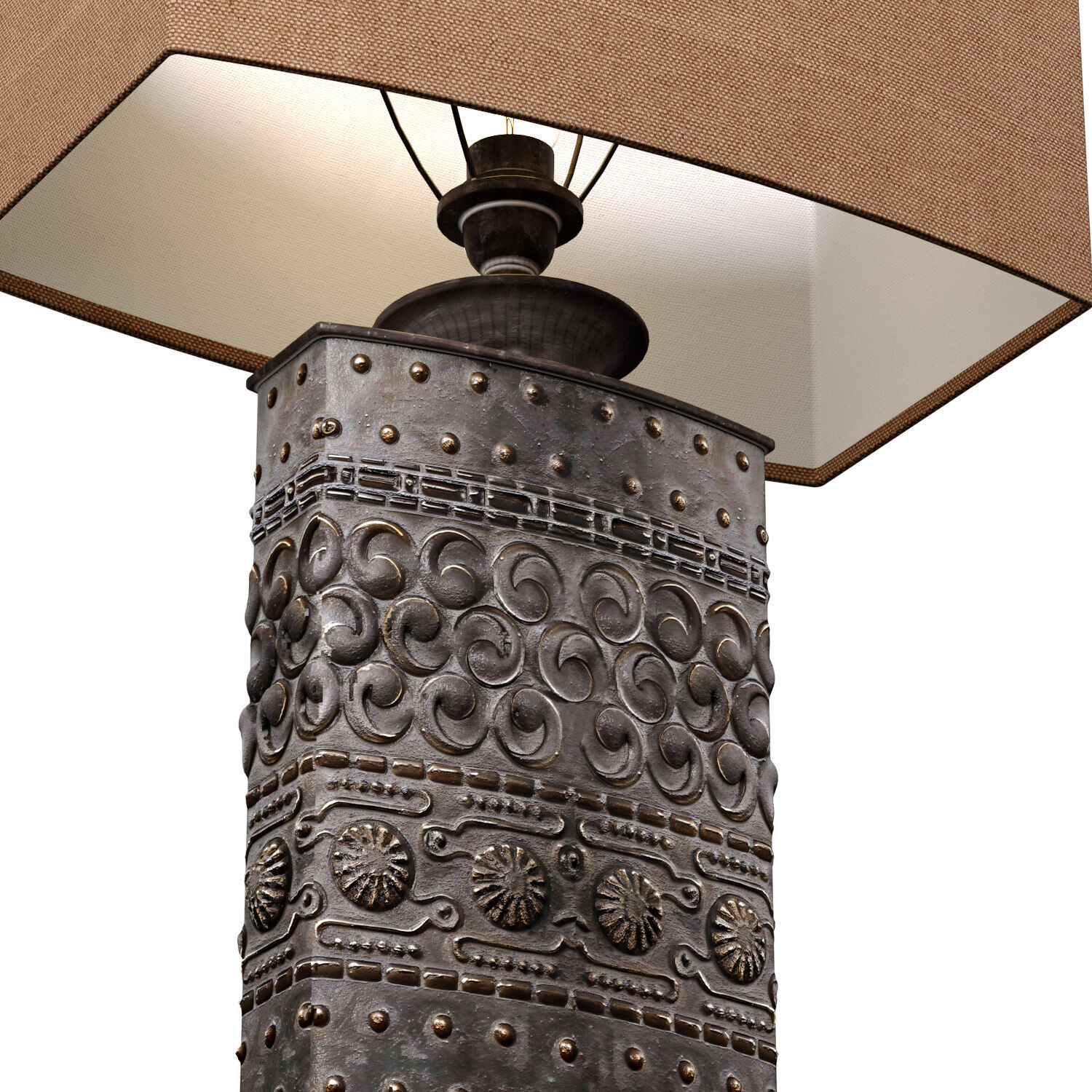 Oriental Tall Bronze Metal Nightstand bedside Table Lamp 3D model_4