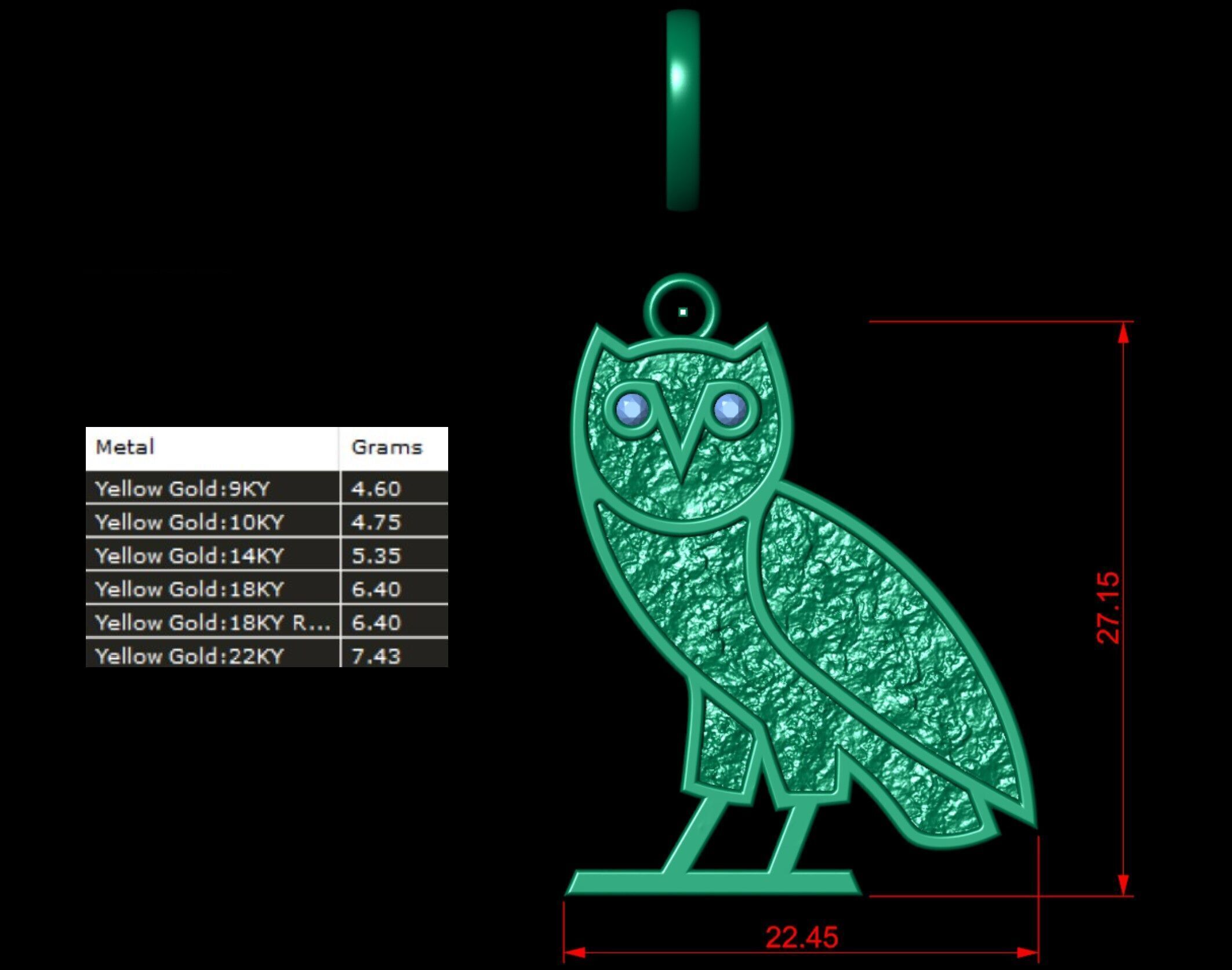 OVO OG Owl  Gold Nugget Pendant 3D print model_7