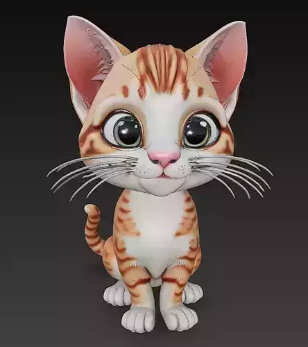 Optimized Low-Poly Kitten 3D Model UE5- Unity Real-Time Ready Low-poly 3D model