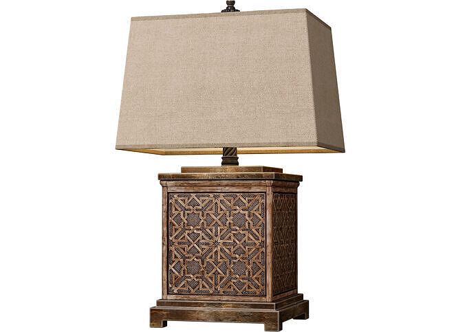 Wood Arabic Oriental Nightstand bedside Eastern Table Lamp 3D model