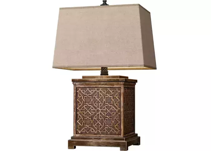 Wood Arabic Oriental Nightstand bedside Eastern Table Lamp 3D model