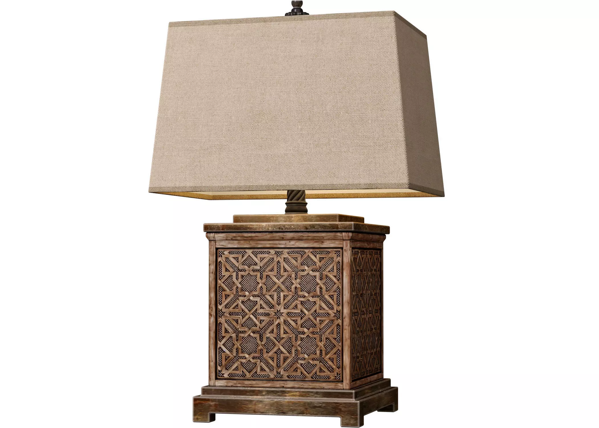 Wood Arabic Oriental Nightstand bedside Eastern Table Lamp 3D model_0
