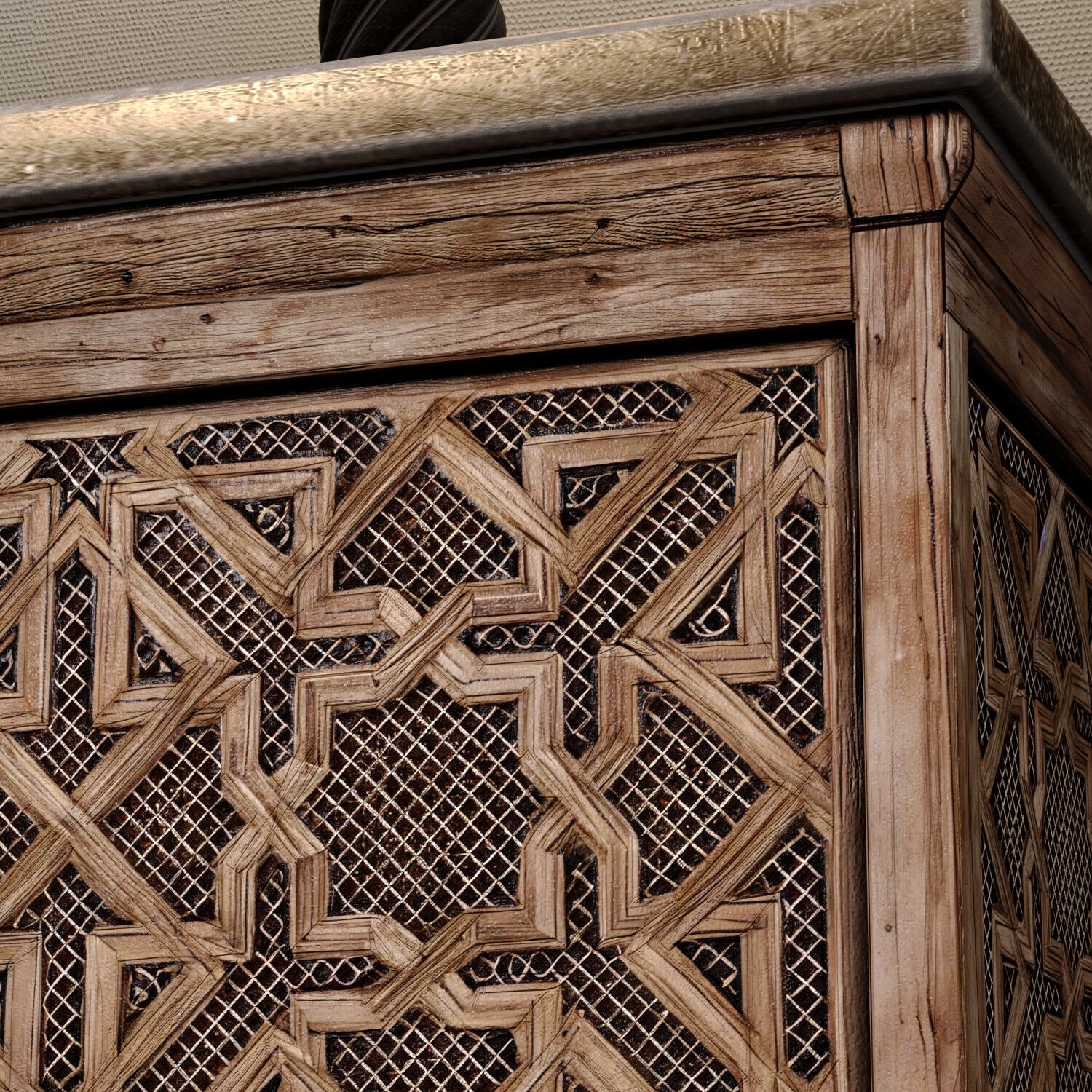 Wood Arabic Oriental Nightstand bedside Eastern Table Lamp 3D model_5