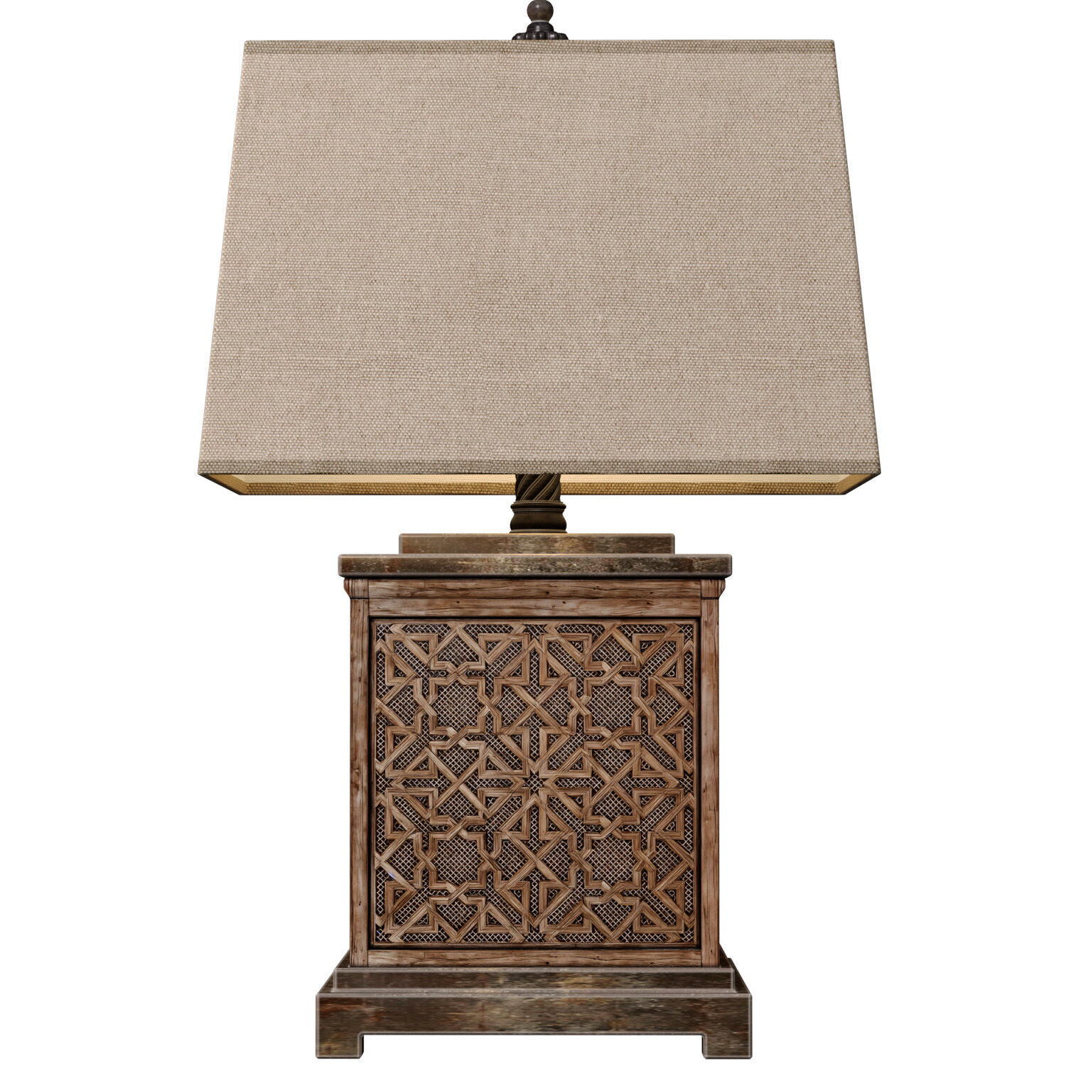 Wood Arabic Oriental Nightstand bedside Eastern Table Lamp 3D model_2